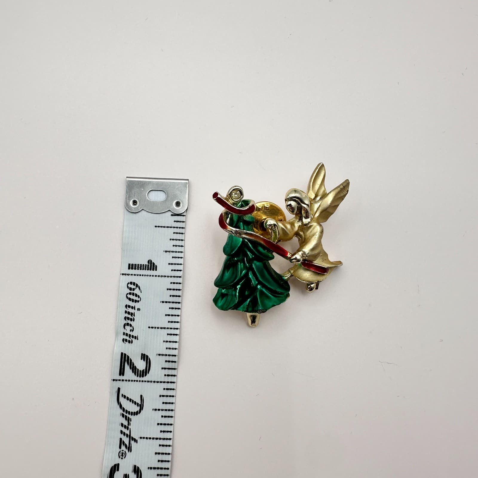 Vintage 90s Giusti Angel Christmas Tree Pin Brooch Gold Tone Enamel Jewelry - Thumbnail 7