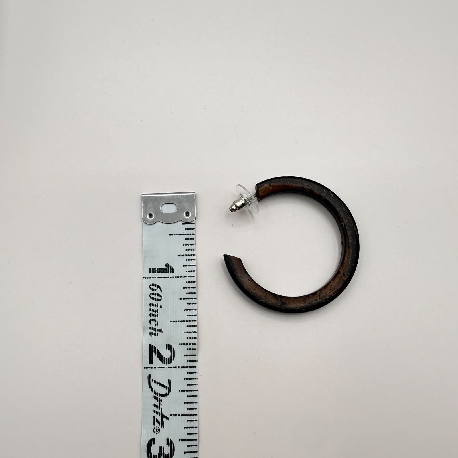 Vintage 90s Brown Natural Wood Coconut Shell Hoop Earrings Boho Fashion Jewelry - Thumbnail 7