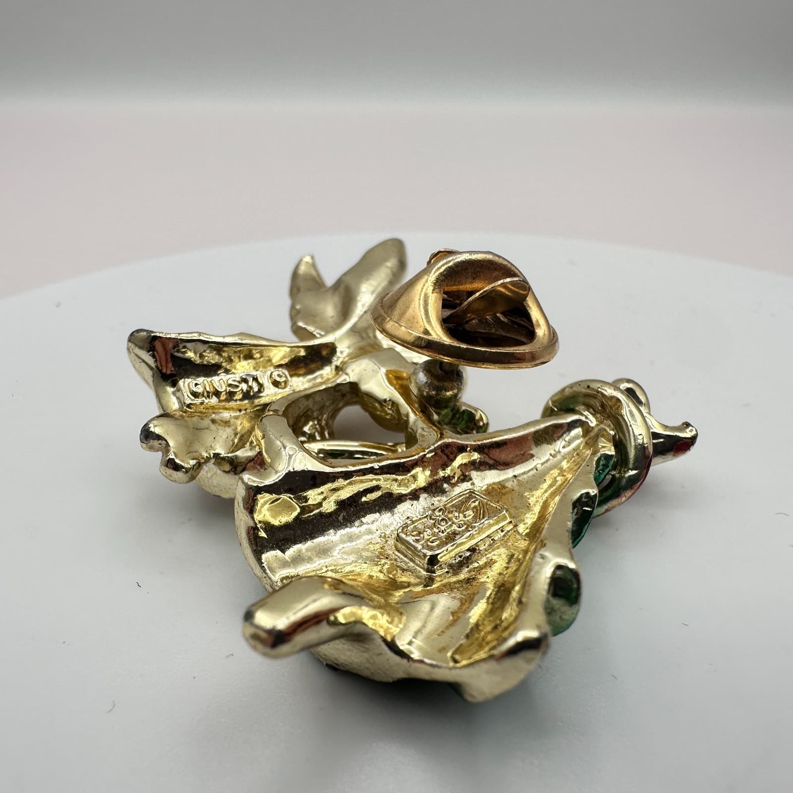 Vintage 90s Giusti Angel Christmas Tree Pin Brooch Gold Tone Enamel Jewelry - Thumbnail 6