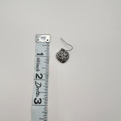 Vintage 90s Silver Tone Filigree Puffy Heart Dangle Hook Earrings Boho Fashion - Thumbnail 6