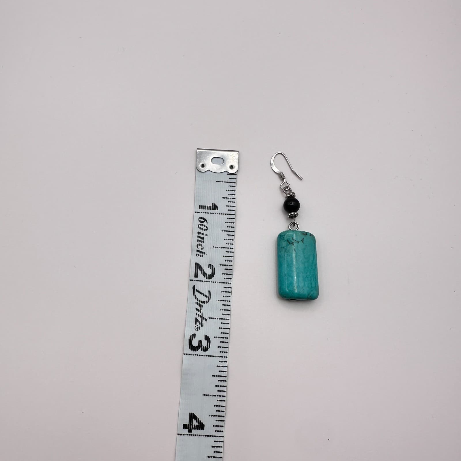 Vintage 90s Silver Tone Black Onyx & Howlite Beaded Rectangle Dangle Earrings - Thumbnail 7