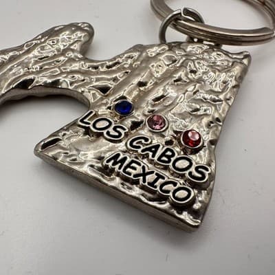 Vintage 90s Los Cabos Mexico Keychain Silver Tone Rhinestone Fashion Jewelry - Thumbnail 5
