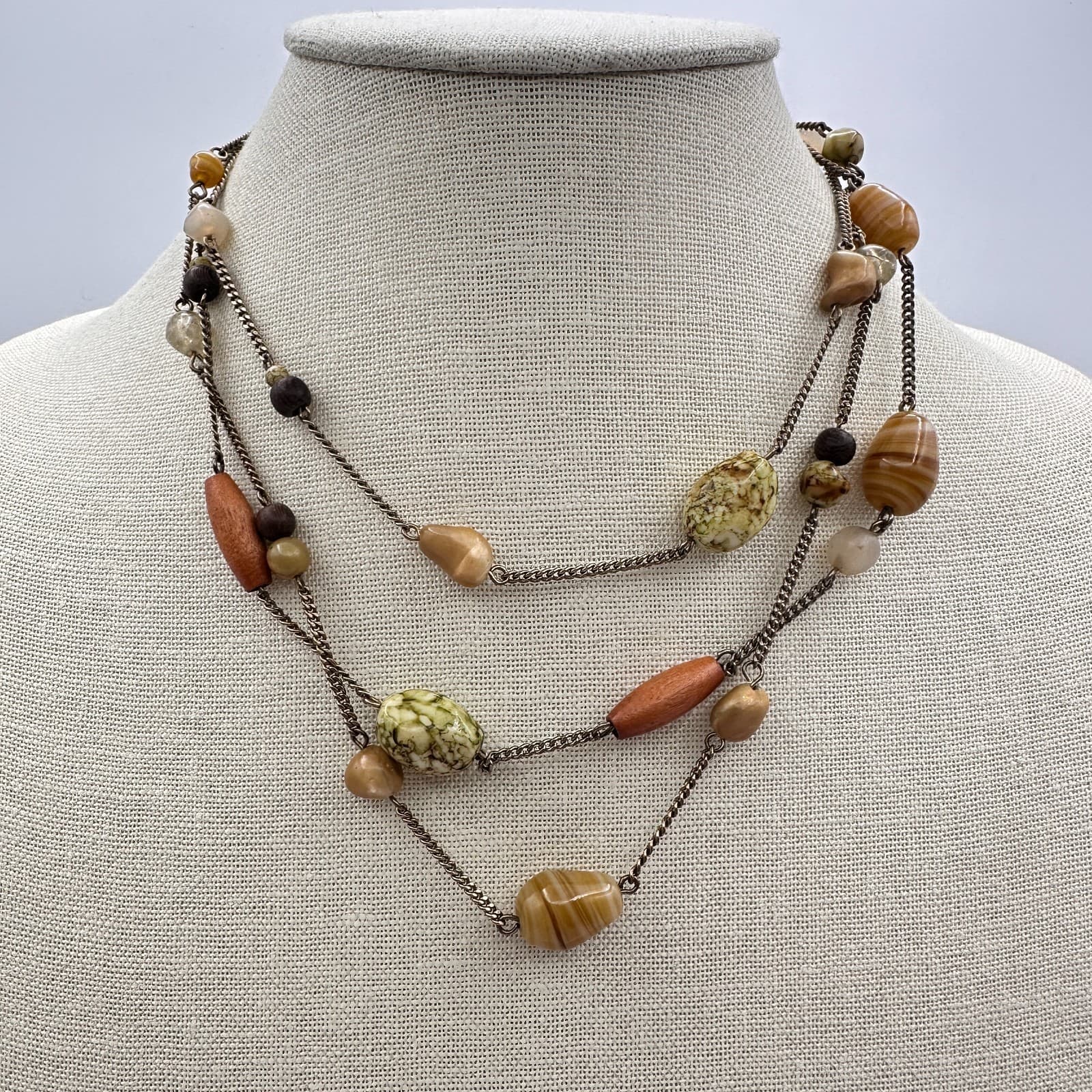 Vintage Y2K Gold Tone Multi Strand Beaded Necklace Women's Classic Jewelry - Thumbnail 7