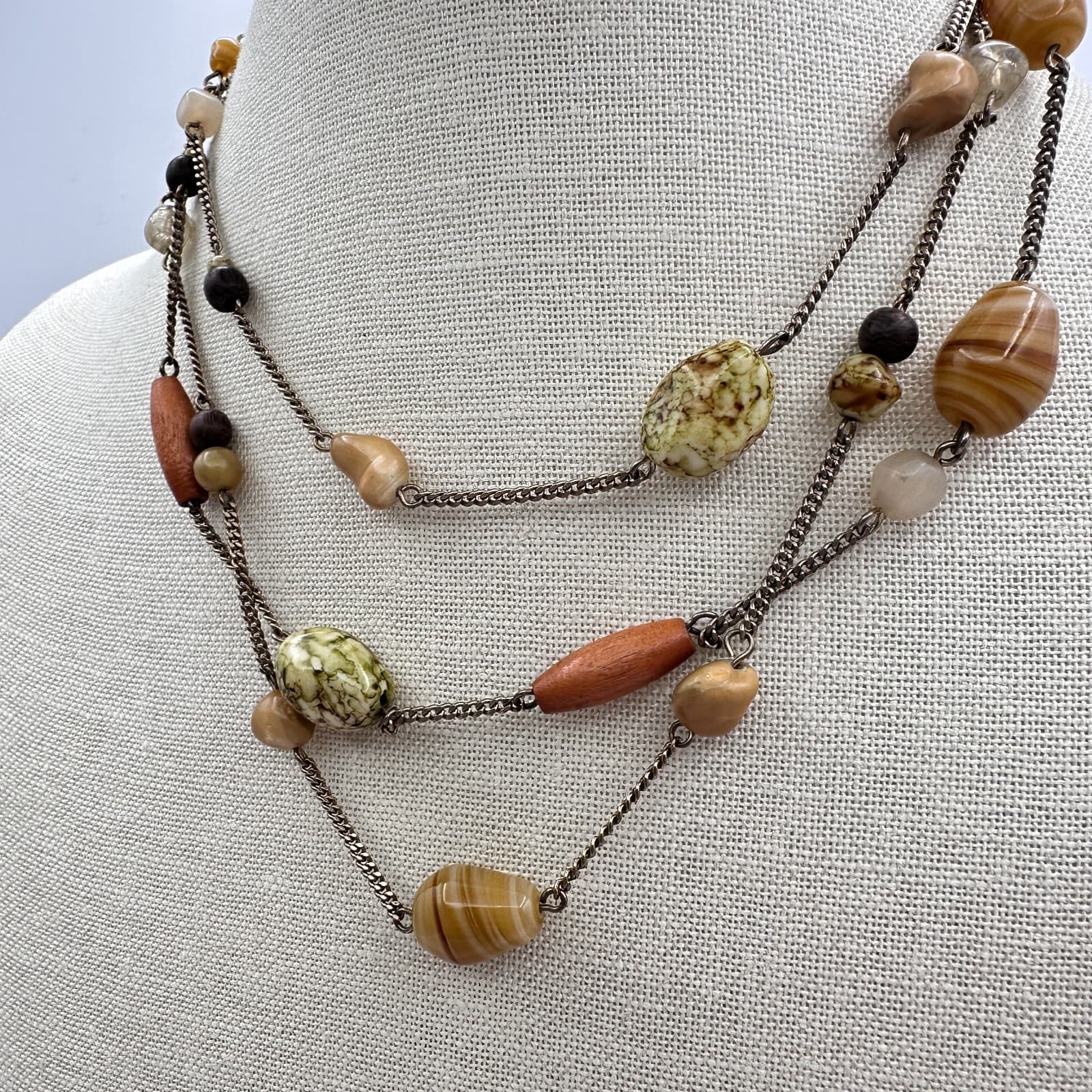 Vintage Y2K Gold Tone Multi Strand Beaded Necklace Women's Classic Jewelry - Thumbnail 5
