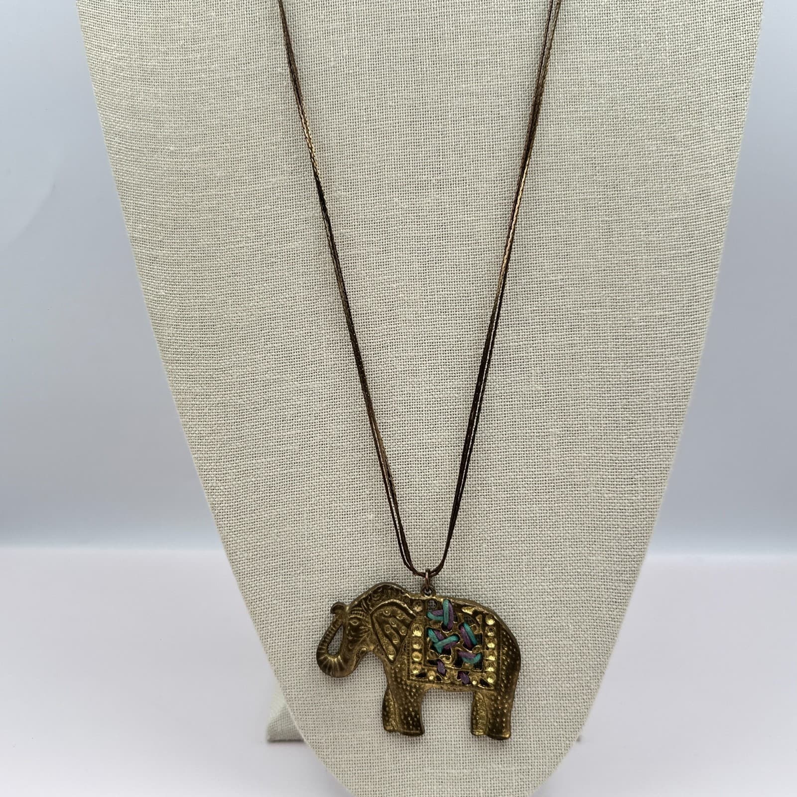 Vintage 90s Multi Strand Gold Tone Chain Elephant Pendant Necklace Boho Jewelry - Thumbnail 4