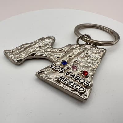 Vintage 90s Los Cabos Mexico Keychain Silver Tone Rhinestone Fashion Jewelry - Thumbnail 4