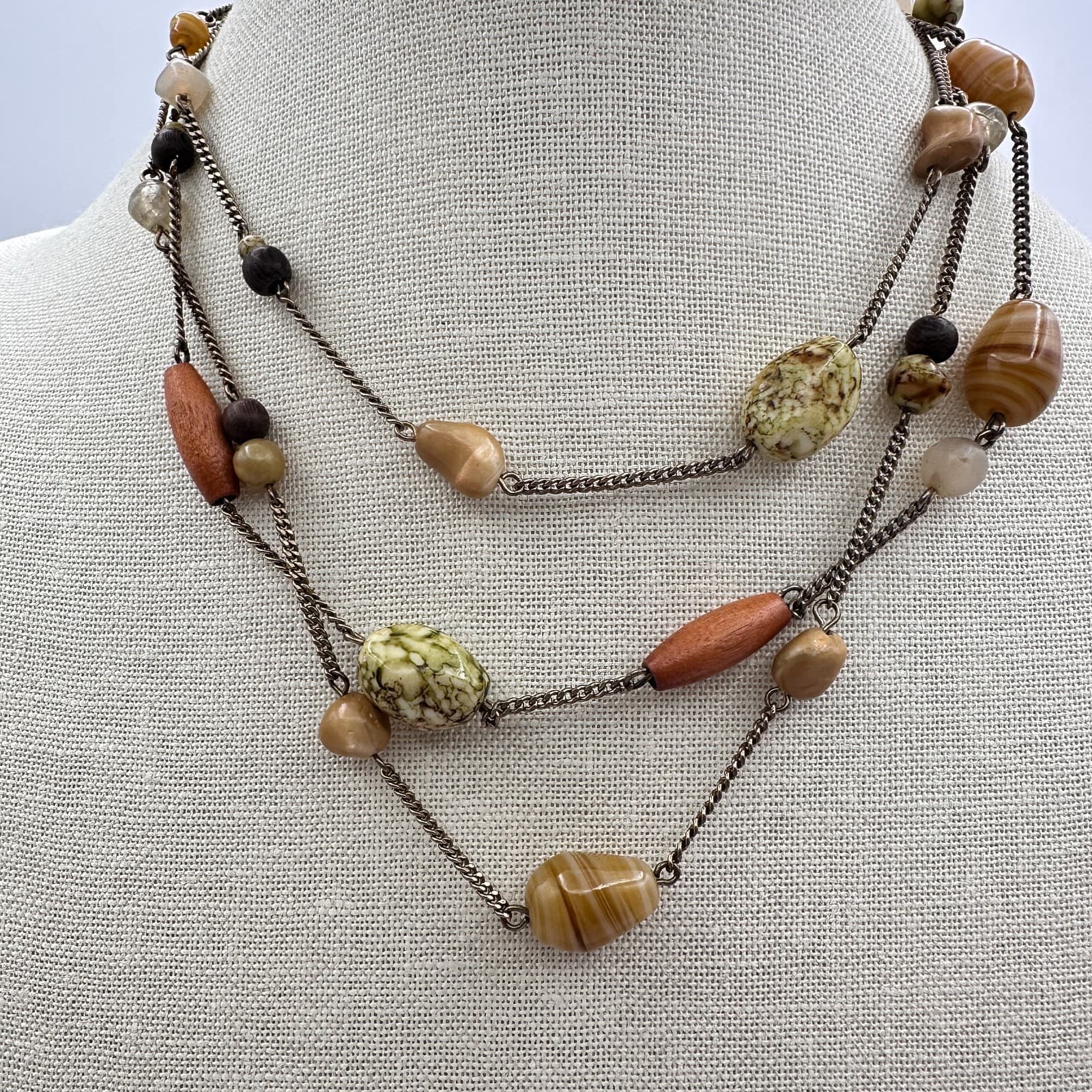 Vintage Y2K Gold Tone Multi Strand Beaded Necklace Women's Classic Jewelry - Thumbnail 2