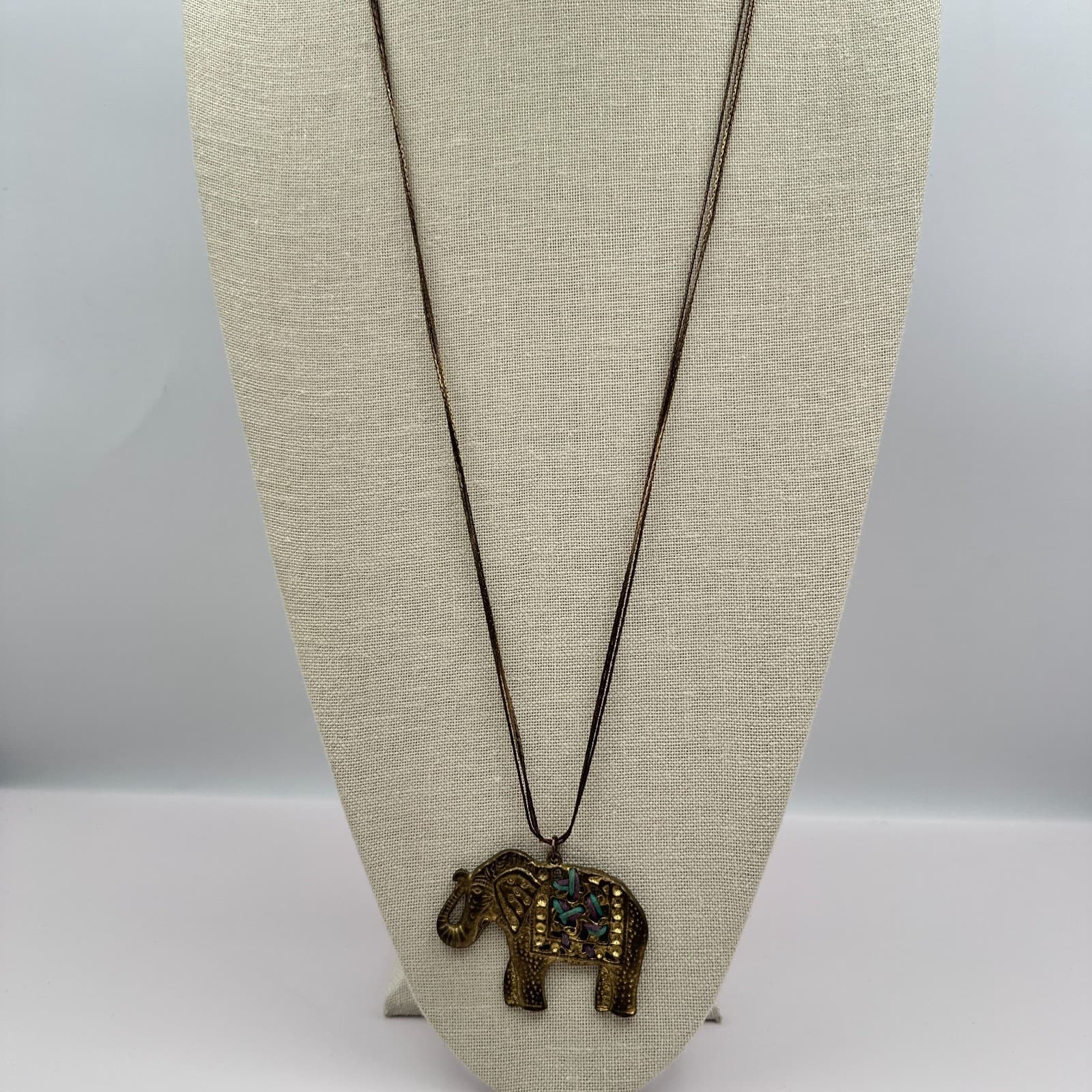 Vintage 90s Multi Strand Gold Tone Chain Elephant Pendant Necklace Boho Jewelry - Thumbnail 7