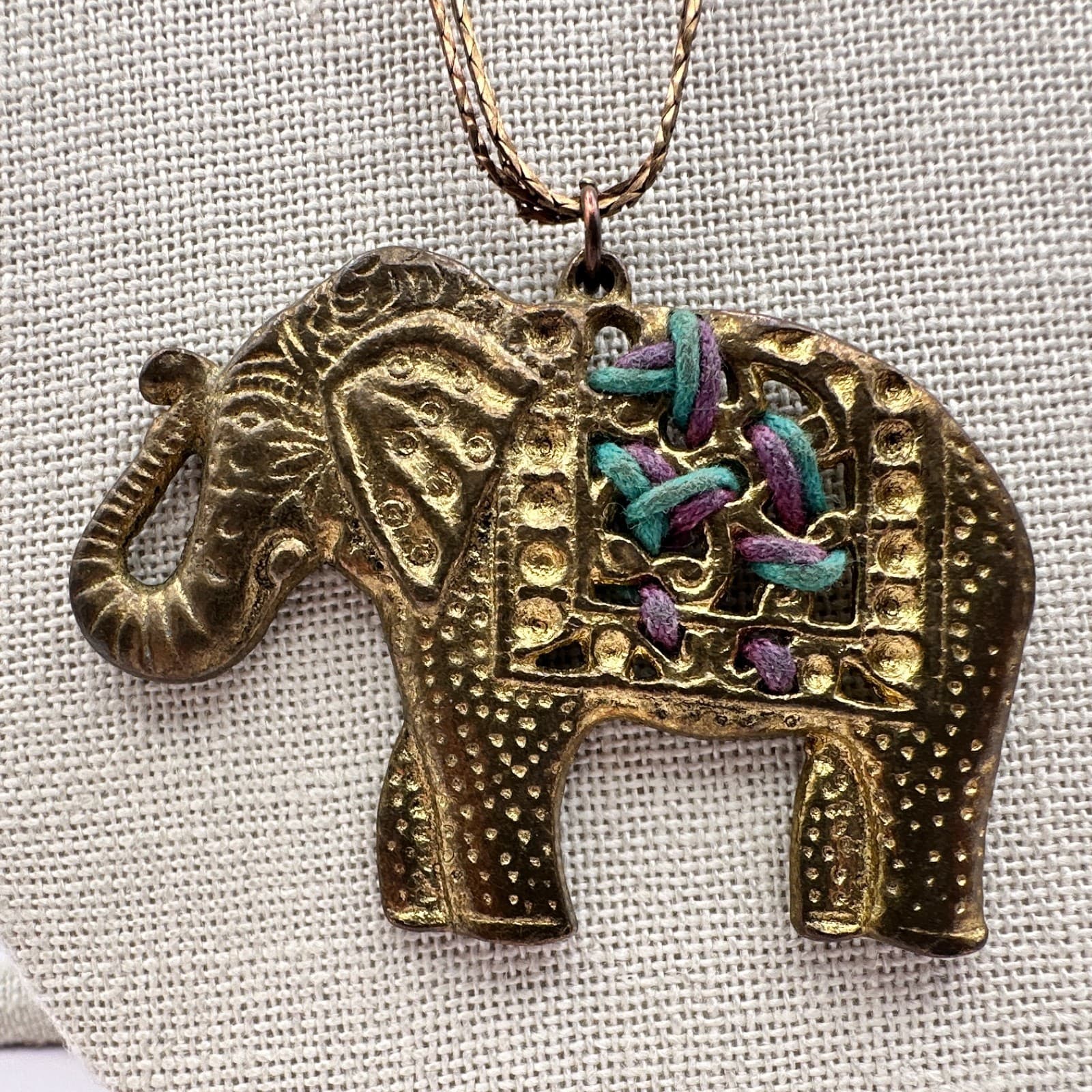 Vintage 90s Multi Strand Gold Tone Chain Elephant Pendant Necklace Boho Jewelry - Thumbnail 2