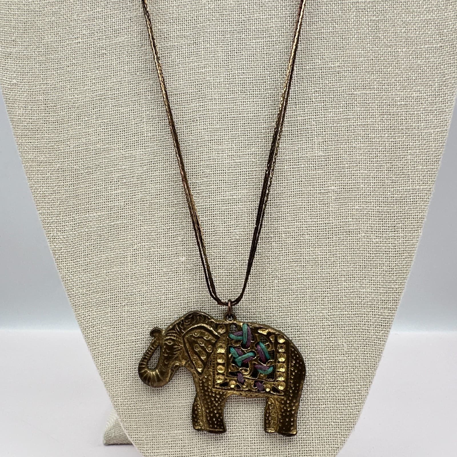 Vintage 90s Multi Strand Gold Tone Chain Elephant Pendant Necklace Boho Jewelry - Thumbnail 3