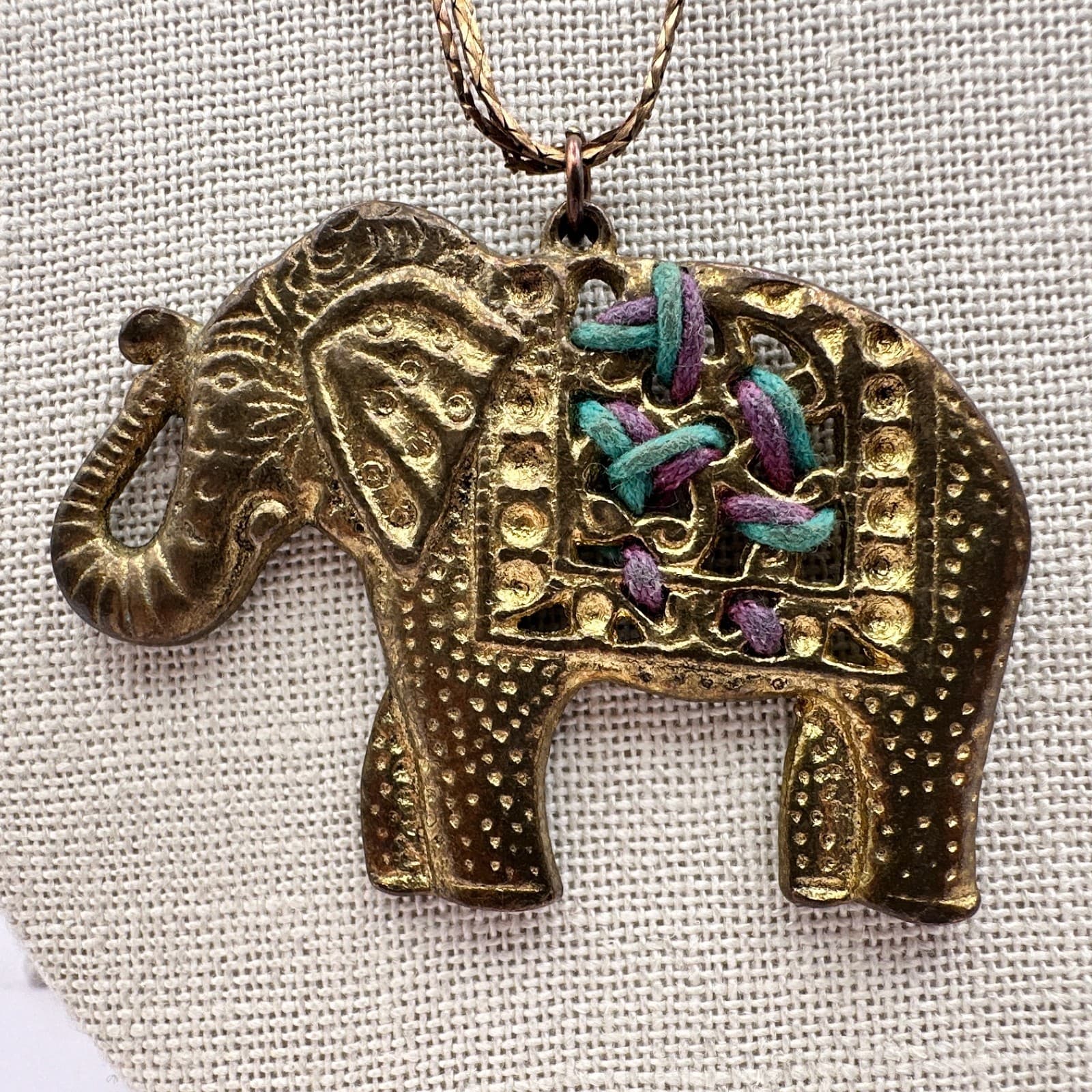 Vintage 90s Multi Strand Gold Tone Chain Elephant Pendant Necklace Boho Jewelry - Thumbnail 6
