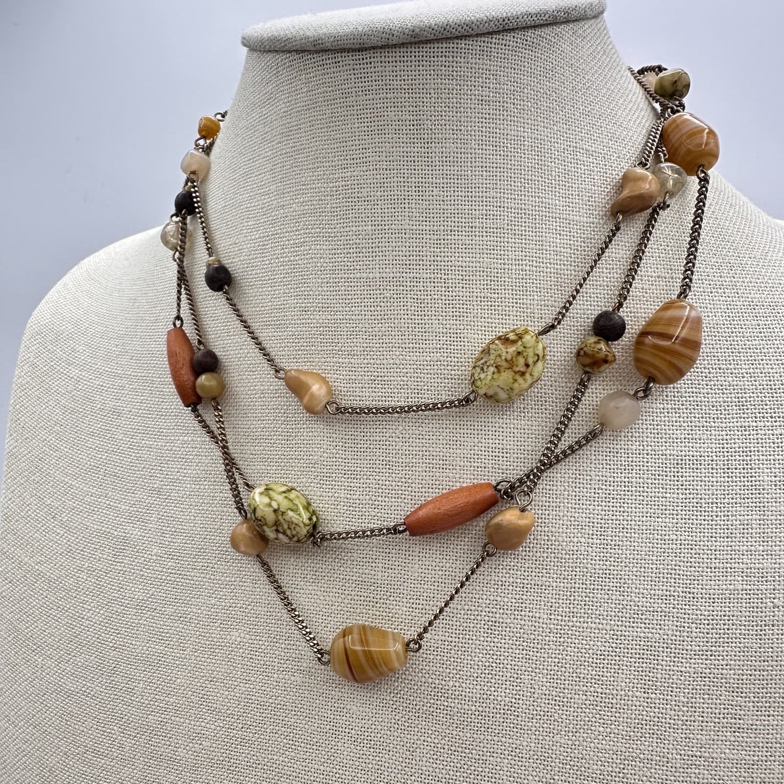 Vintage Y2K Gold Tone Multi Strand Beaded Necklace Women's Classic Jewelry - Thumbnail 6