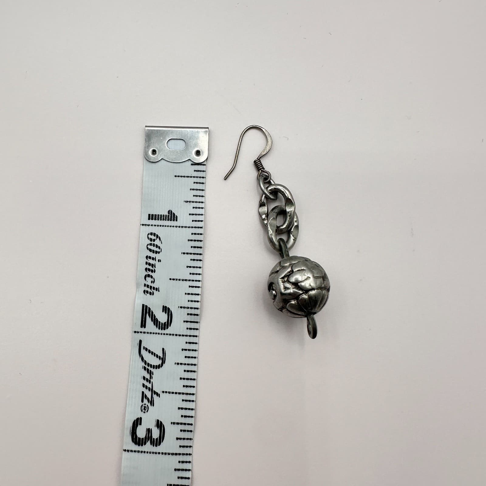 Vintage 90s SilverTone Sculpted Orb Dangle Earrings Chain Link Boho Drop Jewelry - Thumbnail 7
