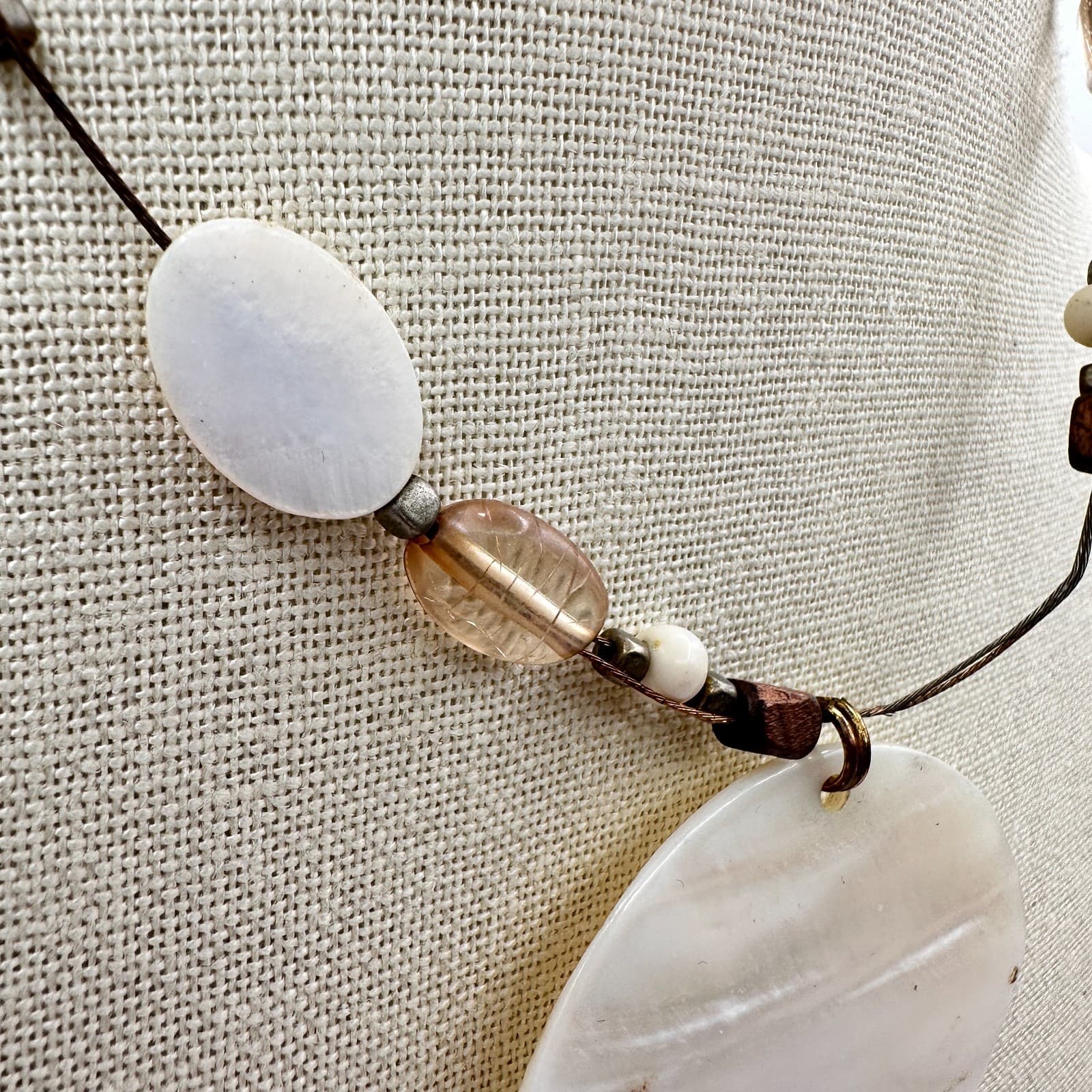 Vintage Y2K Express Mother of Pearl Statement Necklace Beaded Boho Jewelry - Thumbnail 3