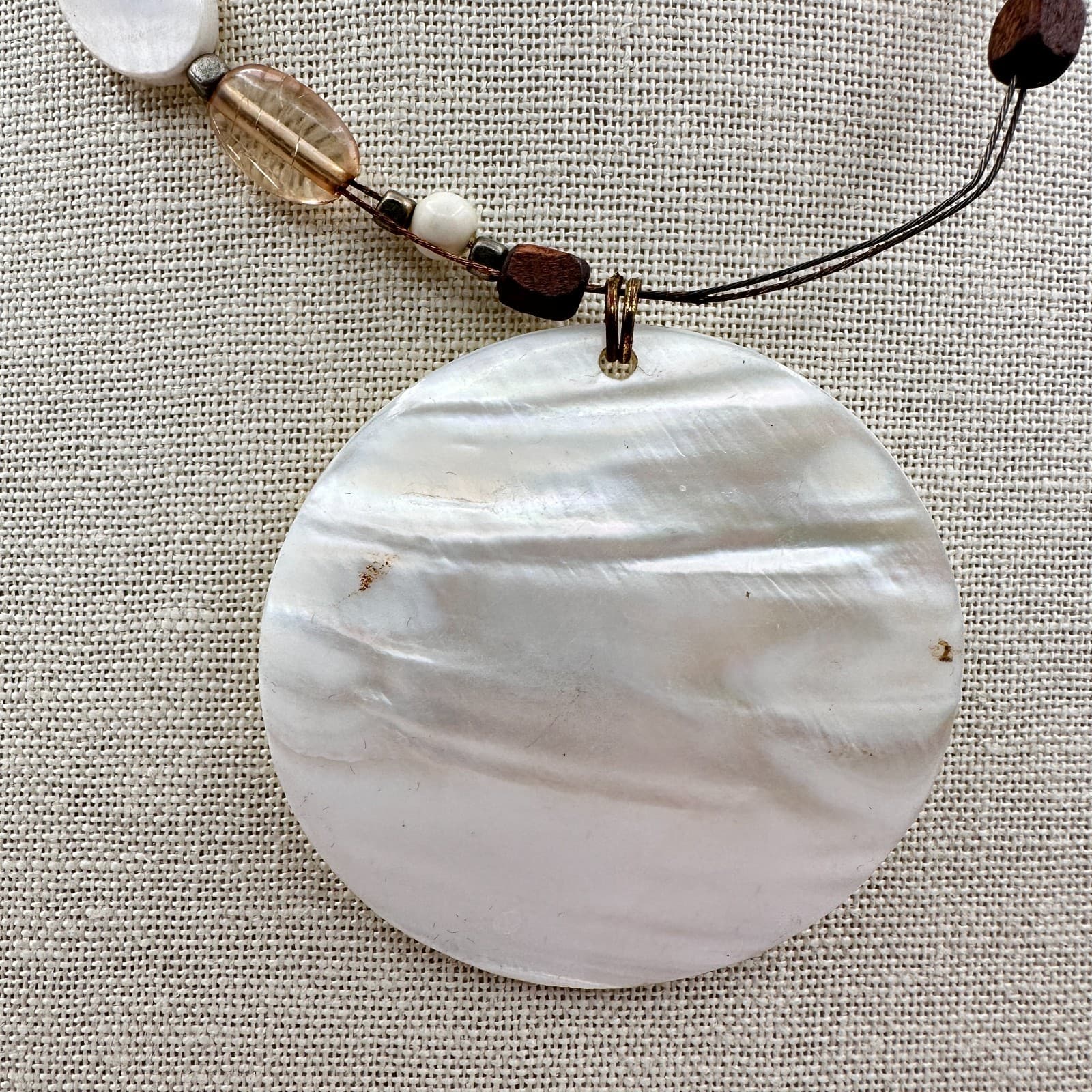 Vintage Y2K Express Mother of Pearl Statement Necklace Beaded Boho Jewelry - Thumbnail 2