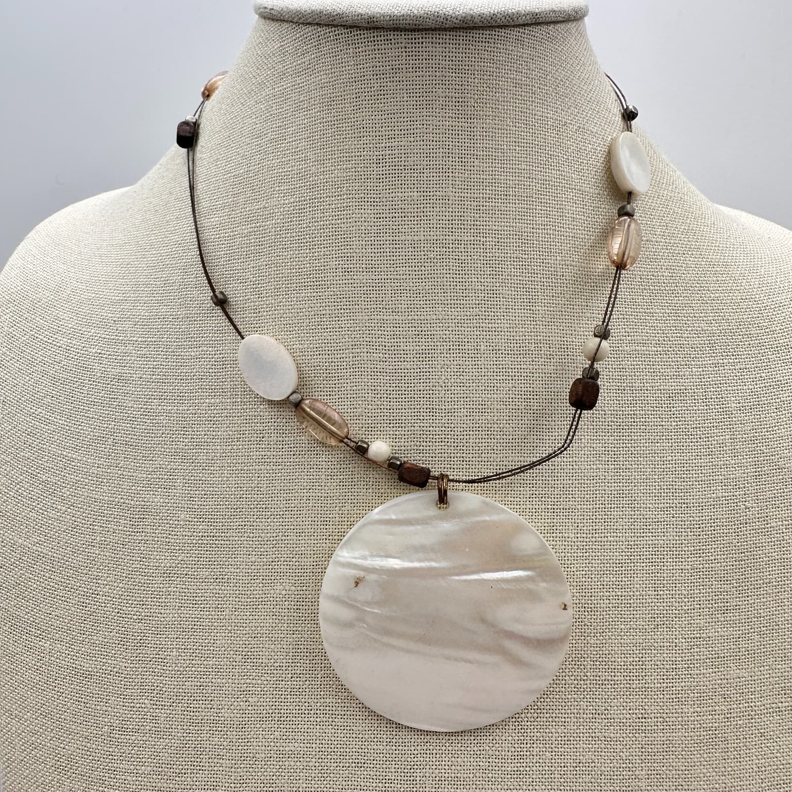 Vintage Y2K Express Mother of Pearl Statement Necklace Beaded Boho Jewelry - Thumbnail 5