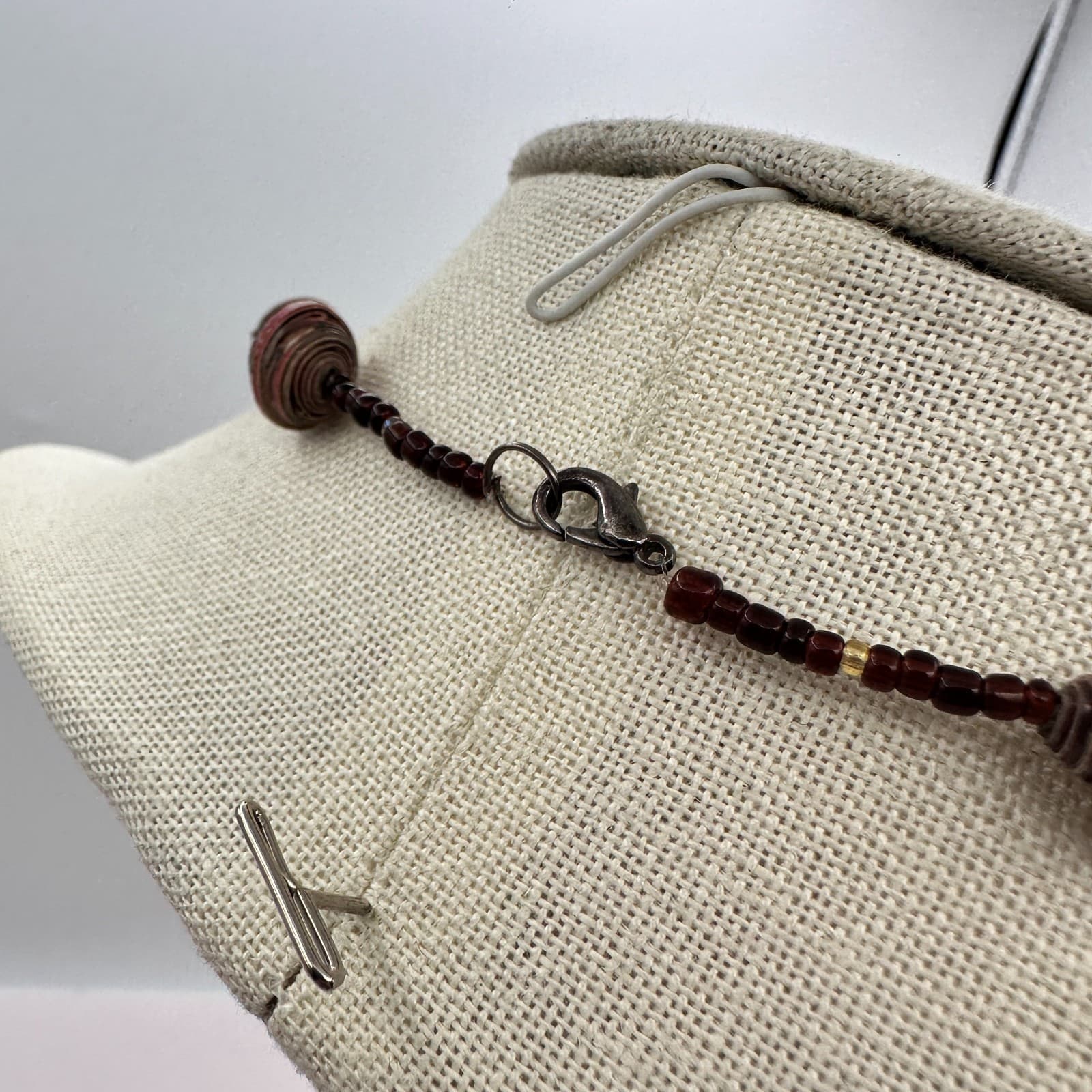 Vintage 90s Boho Recycled Rolled Paper Seed Beaded Necklace Statement Jewelry - Thumbnail 8