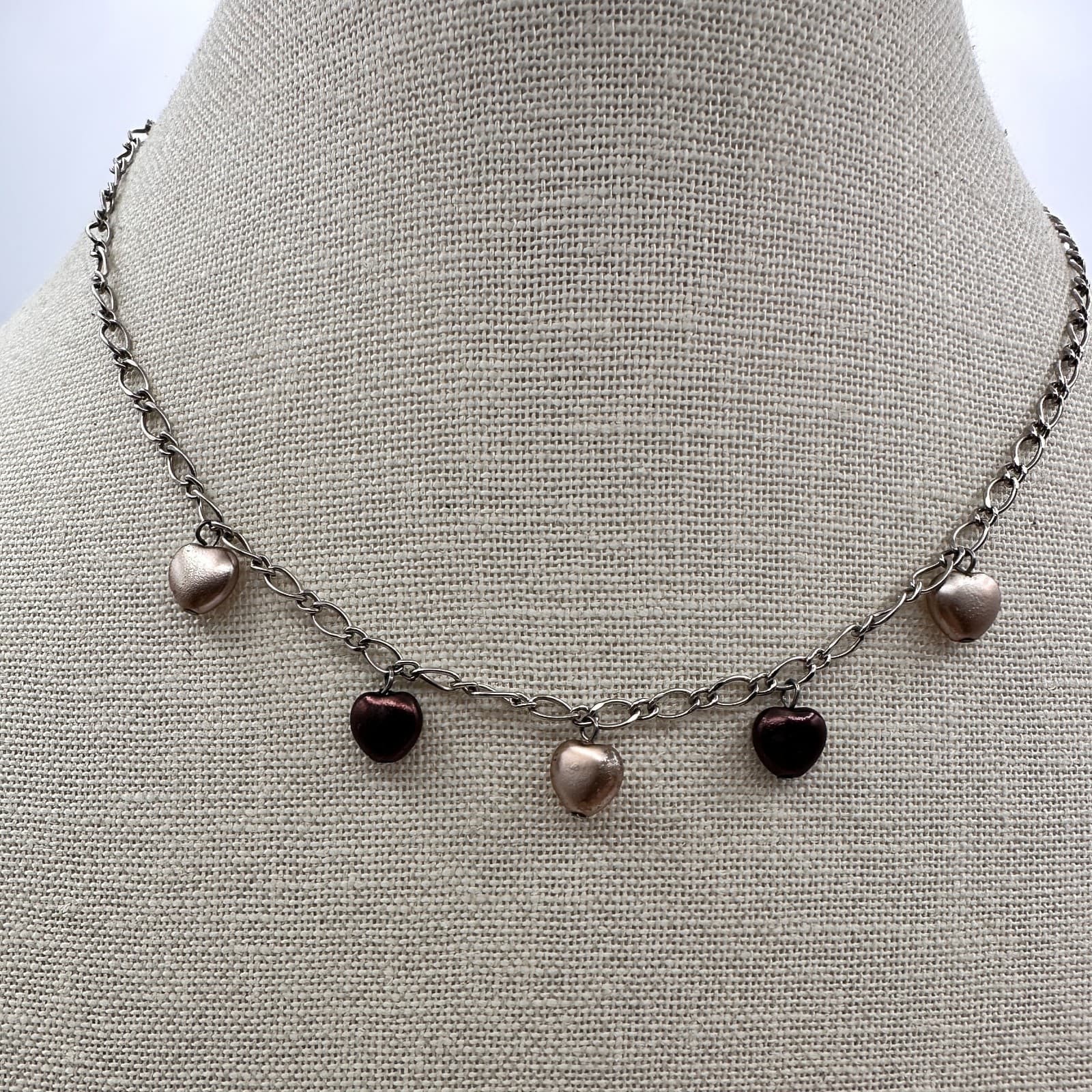 Vintage Y2K Silver Tone Multi Heart Charm Necklace Retro Women's Classic Jewelry - Thumbnail 2