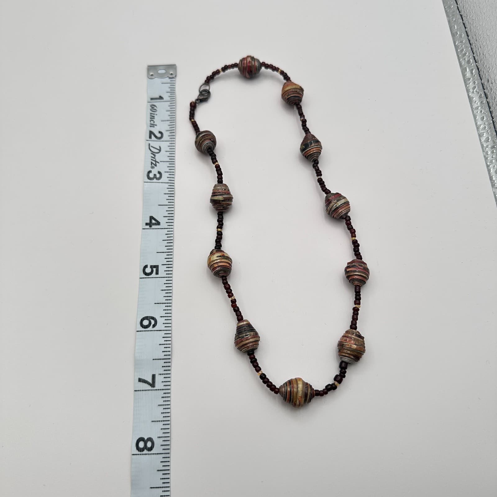 Vintage 90s Boho Recycled Rolled Paper Seed Beaded Necklace Statement Jewelry - Thumbnail 9