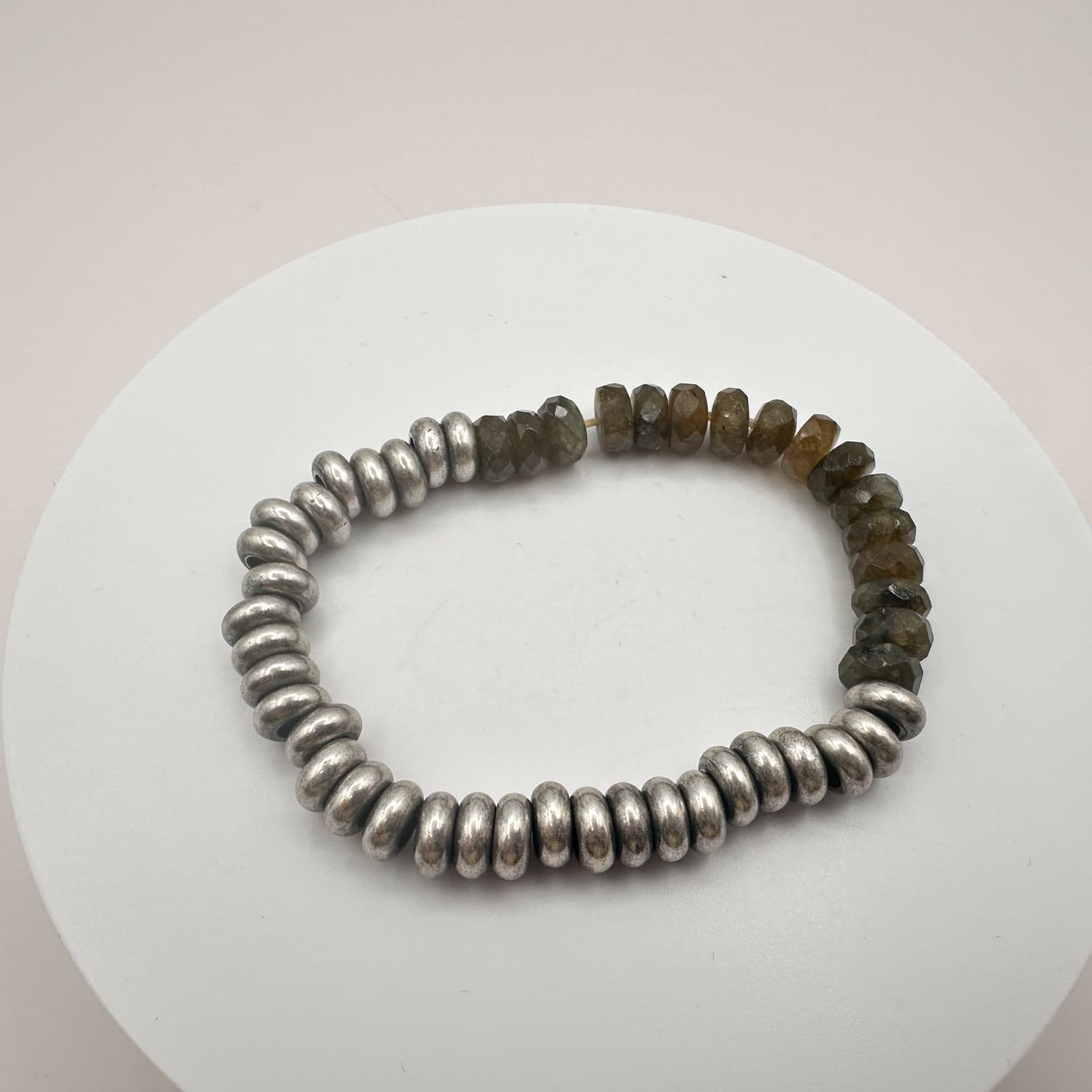 Vintage 90s Silver Tone Beaded Stretch Bracelet Boho Classic Fashion Jewelry - Thumbnail 7