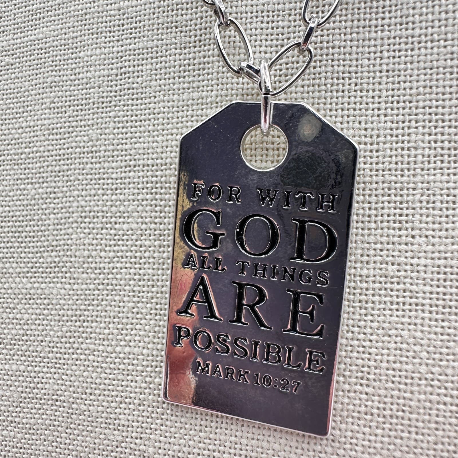 Vintage 90s Silver Tone Mark 10:27 Dog Tag Pendant Necklace Classic Jewelry - Thumbnail 4