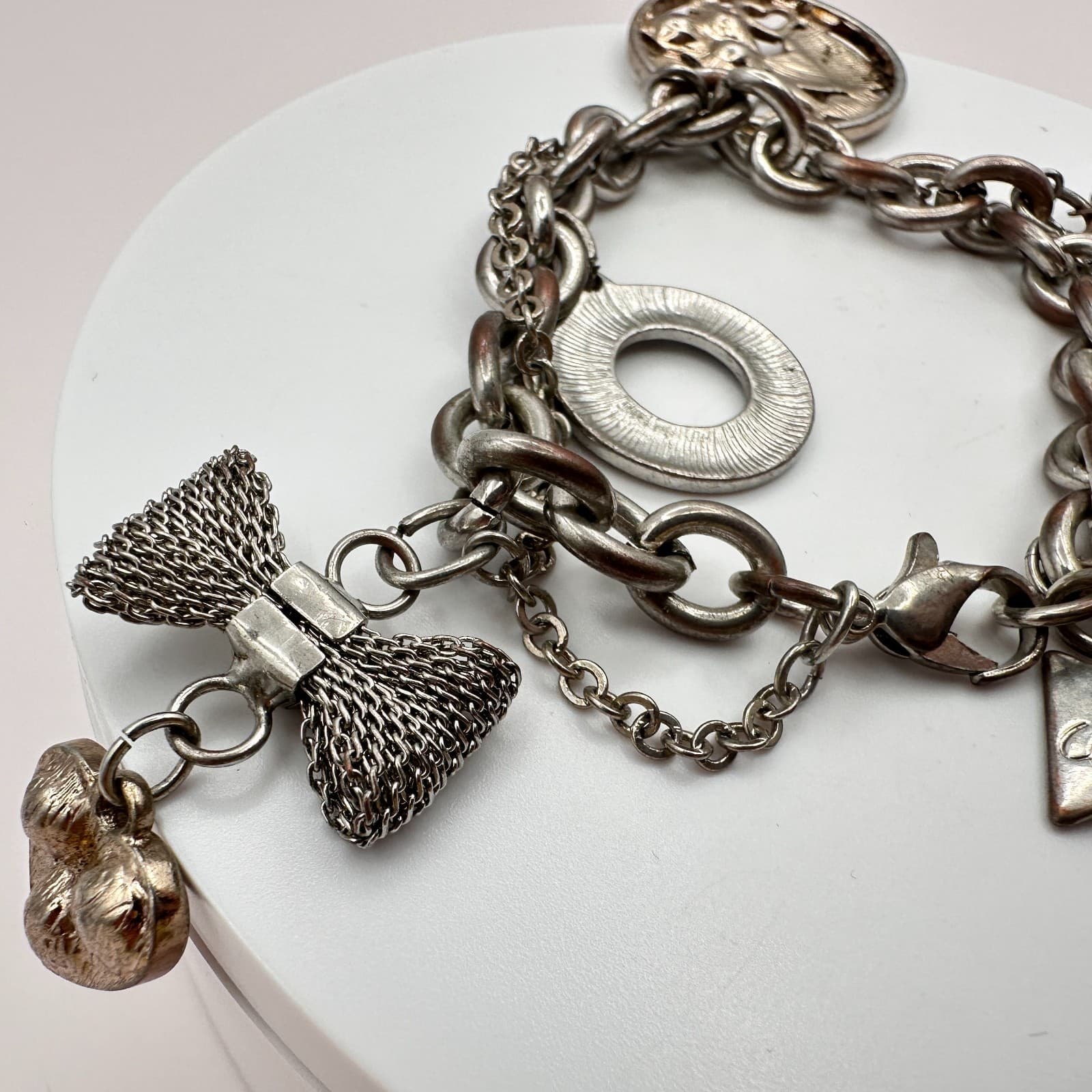 Vintage Y2K Guess Silvertone Bracelet Multi-Charm Statement Boho Fashion Jewelry - Thumbnail 5