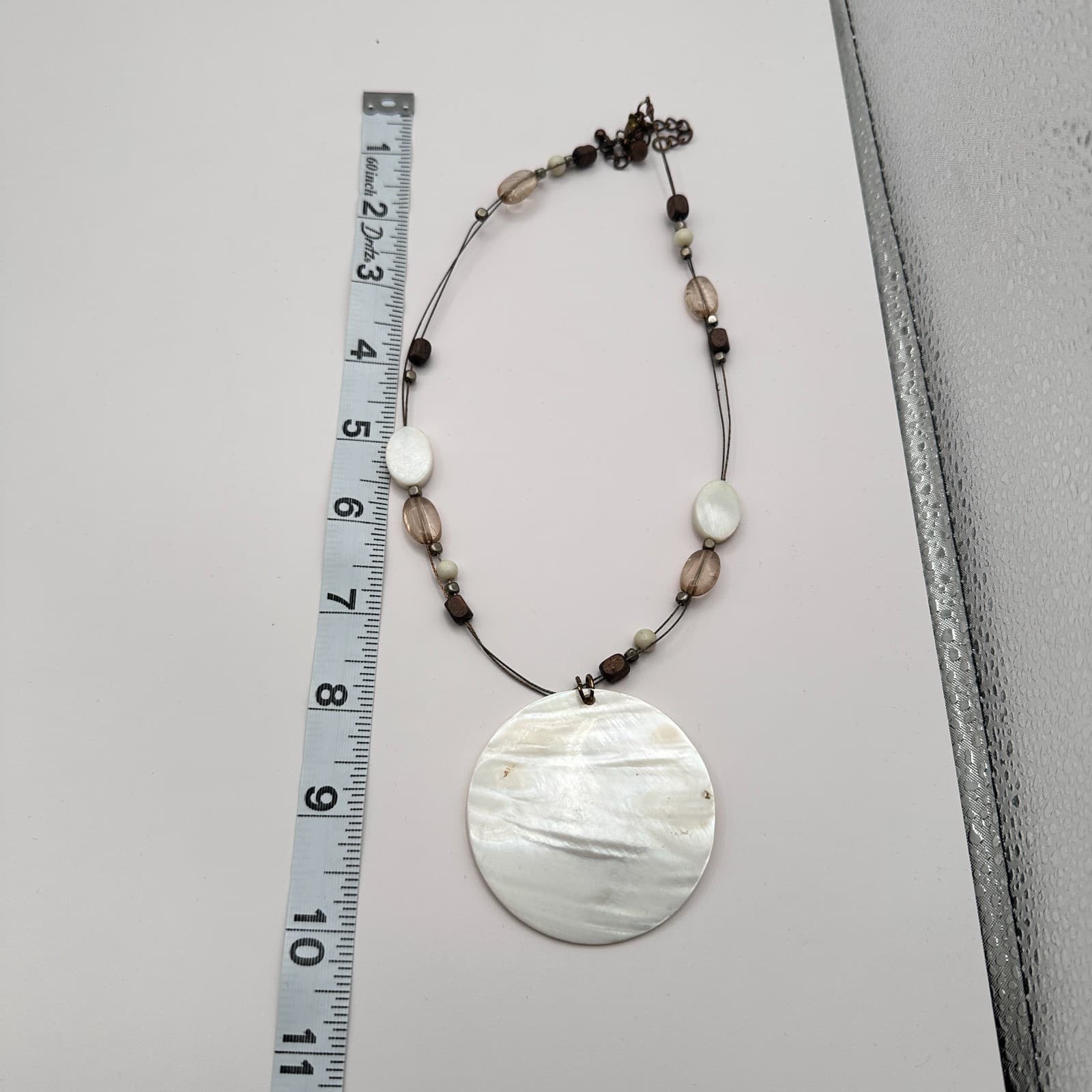 Vintage Y2K Express Mother of Pearl Statement Necklace Beaded Boho Jewelry - Thumbnail 7