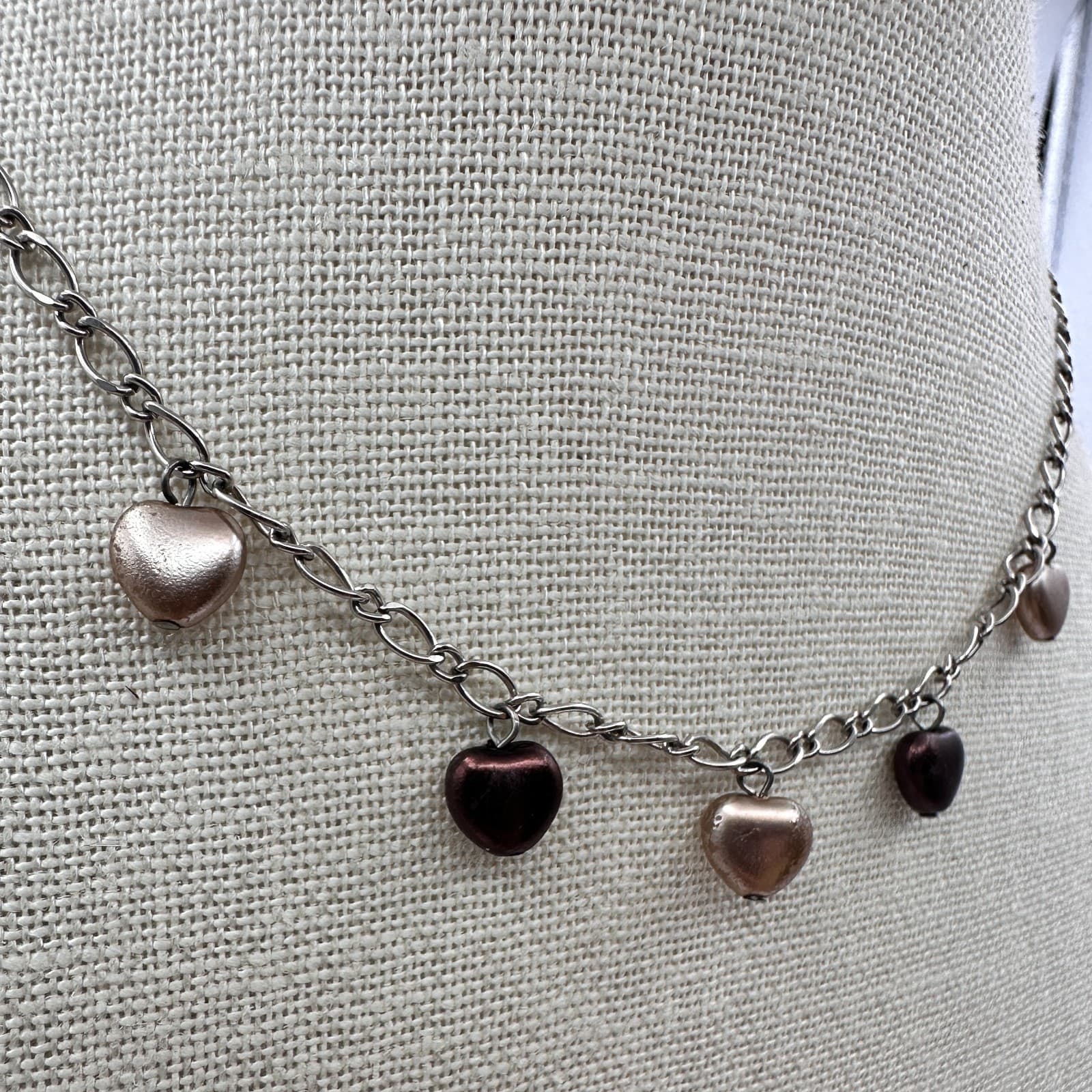 Vintage Y2K Silver Tone Multi Heart Charm Necklace Retro Women's Classic Jewelry - Thumbnail 4