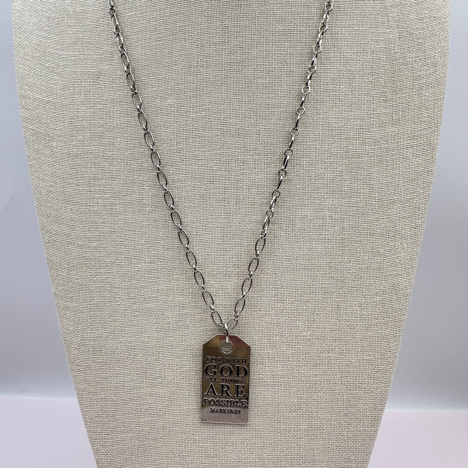 Vintage 90s Silver Tone Mark 10:27 Dog Tag Pendant Necklace Classic Jewelry - Thumbnail 6
