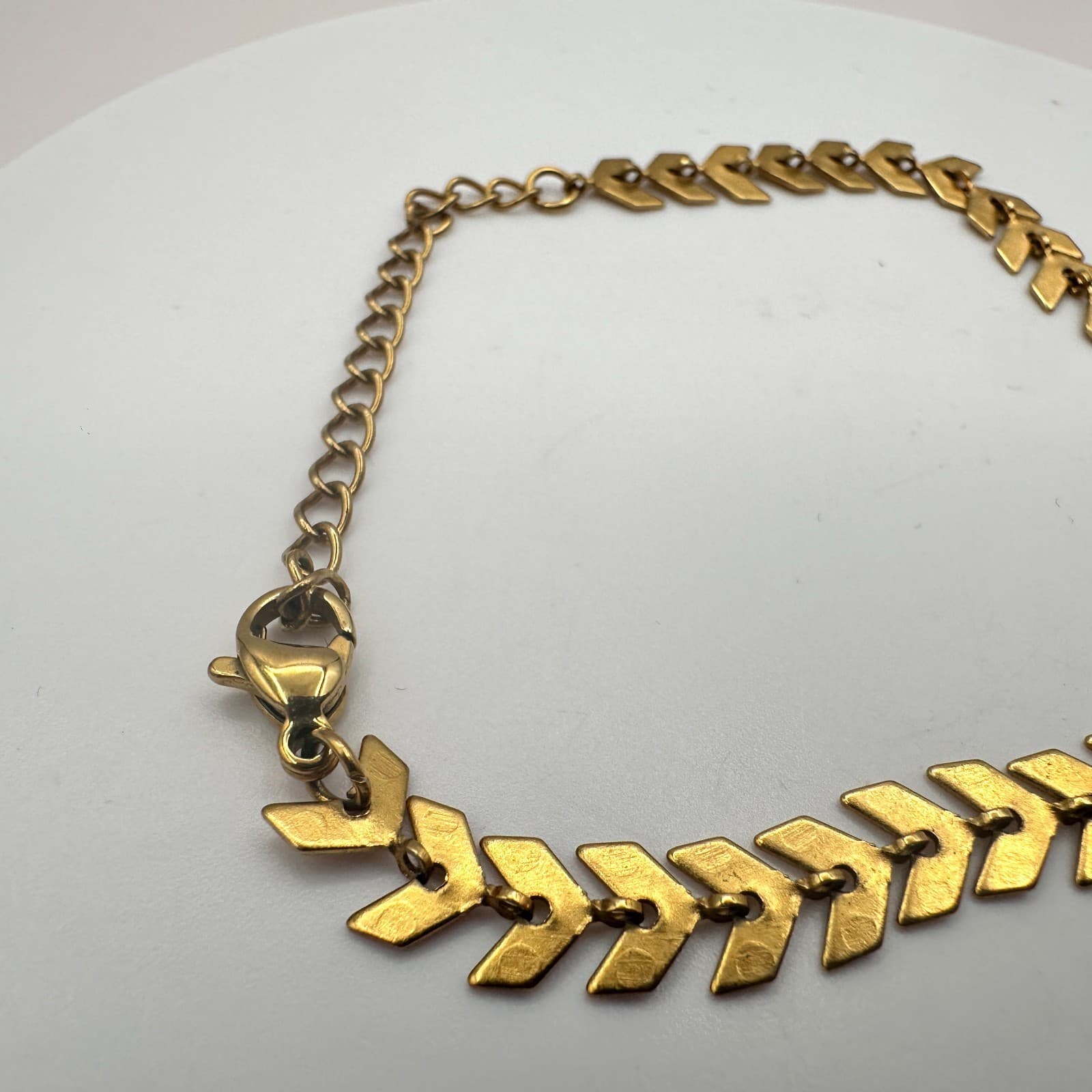 Vintage Y2K Gold Tone Chevron Herringbone Link Bracelet Boho Women's Jewelry - Thumbnail 4