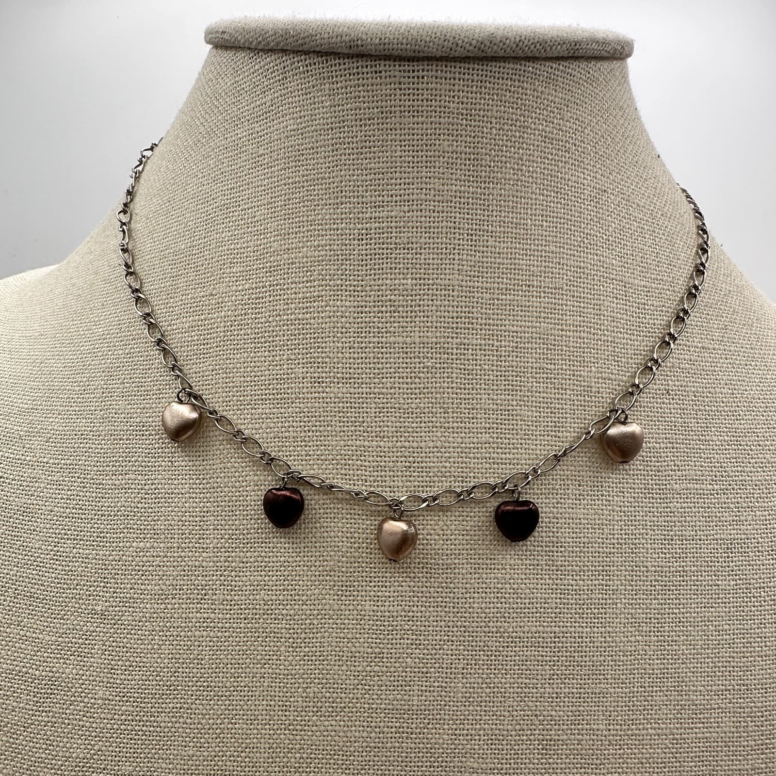 Vintage Y2K Silver Tone Multi Heart Charm Necklace Retro Women's Classic Jewelry - Thumbnail 6