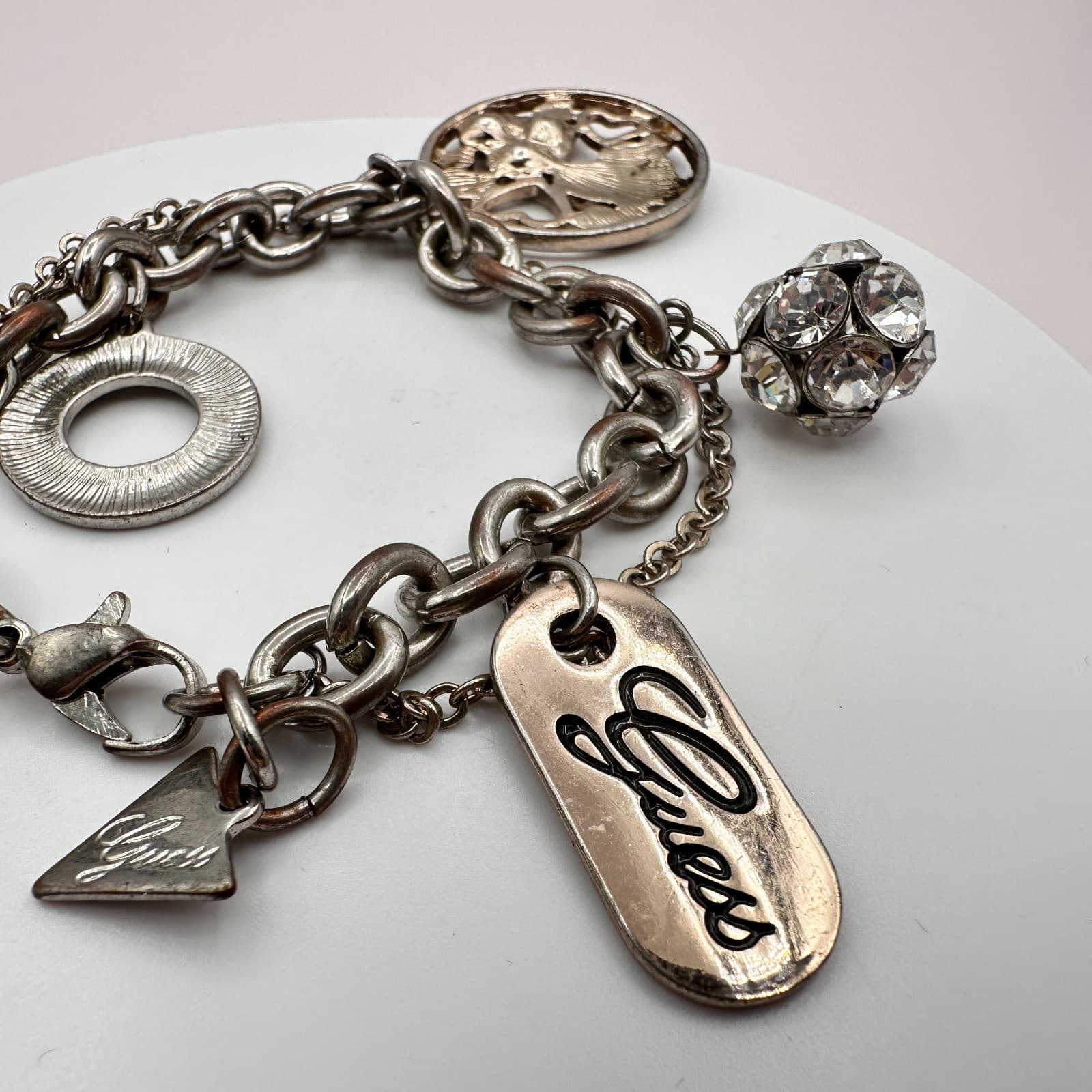 Vintage Y2K Guess Silvertone Bracelet Multi-Charm Statement Boho Fashion Jewelry - Thumbnail 3