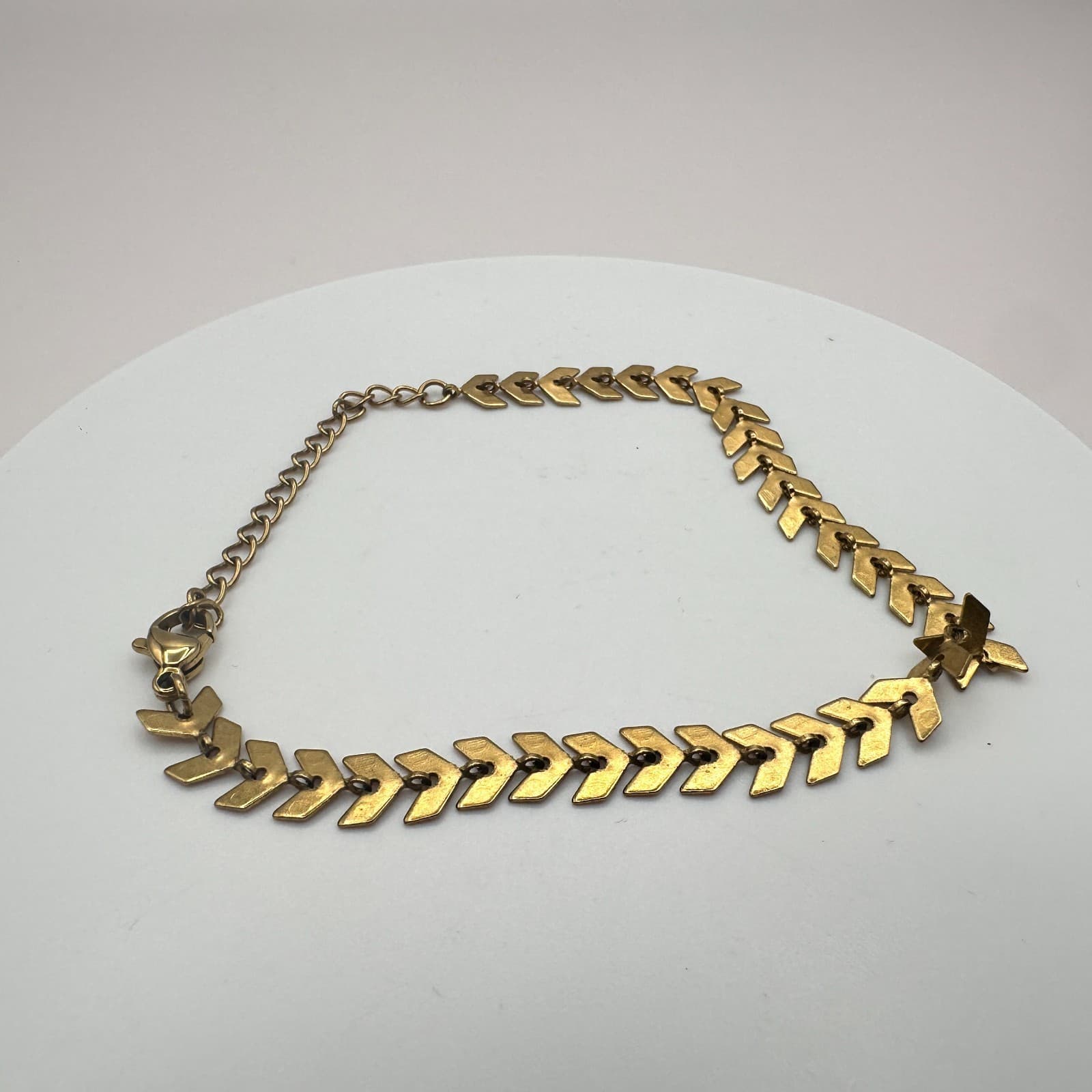 Vintage Y2K Gold Tone Chevron Herringbone Link Bracelet Boho Women's Jewelry - Thumbnail 2