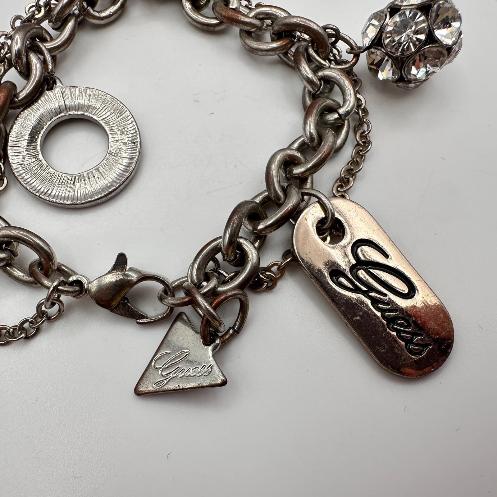 Vintage Y2K Guess Silvertone Bracelet Multi-Charm Statement Boho Fashion Jewelry - Thumbnail 6