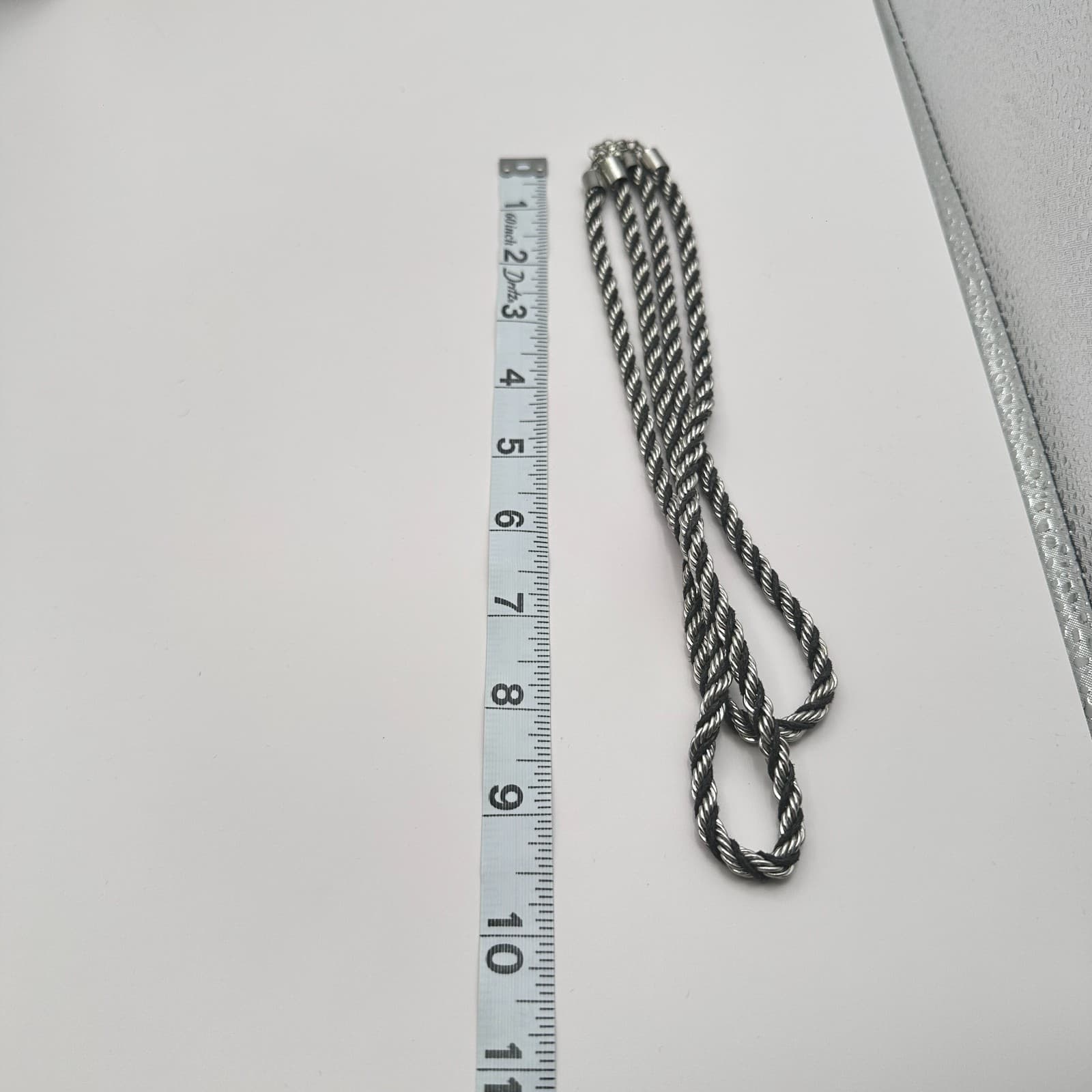 Vintage 90s Multi Strand Silver Tone Rope Chain Black Cord Boho Necklace Jewelry - Thumbnail 10