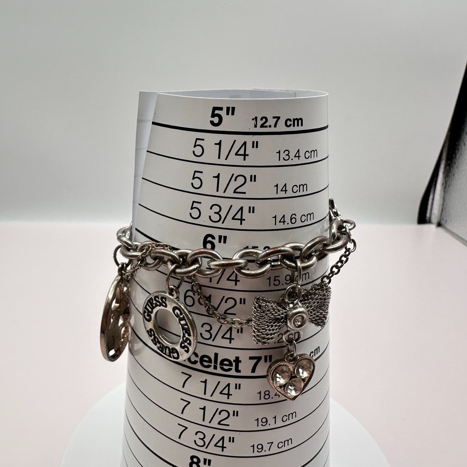 Vintage Y2K Guess Silvertone Bracelet Multi-Charm Statement Boho Fashion Jewelry - Thumbnail 7