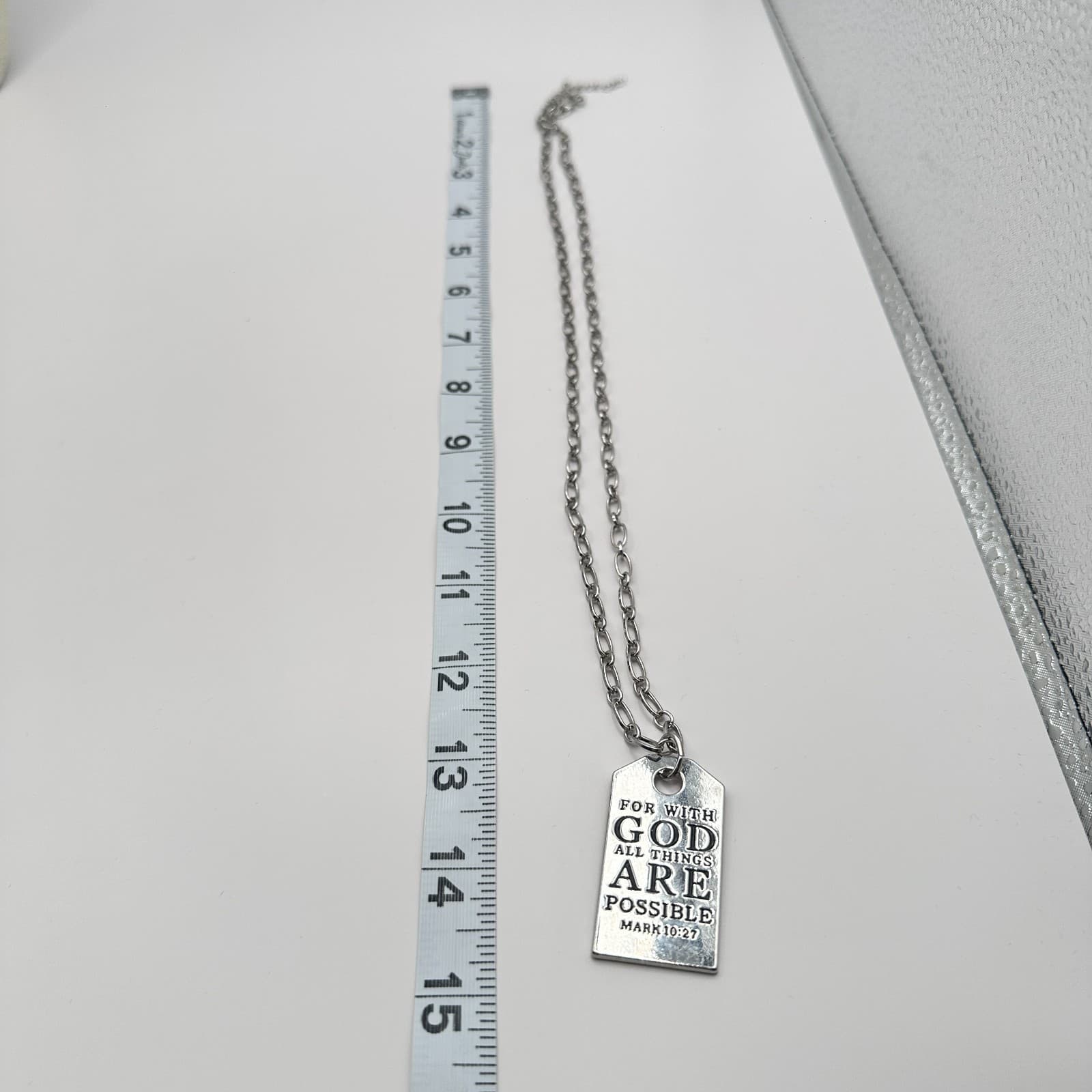 Vintage 90s Silver Tone Mark 10:27 Dog Tag Pendant Necklace Classic Jewelry - Thumbnail 8