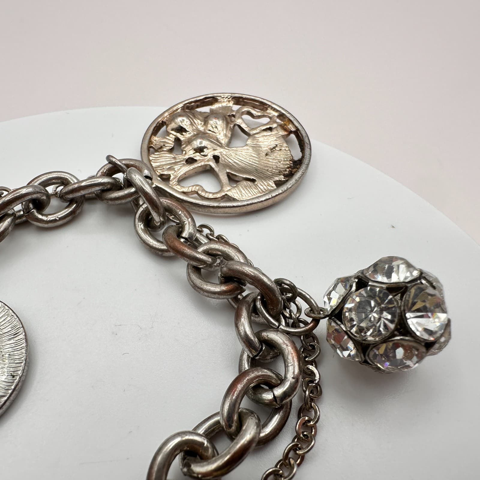 Vintage Y2K Guess Silvertone Bracelet Multi-Charm Statement Boho Fashion Jewelry - Thumbnail 4