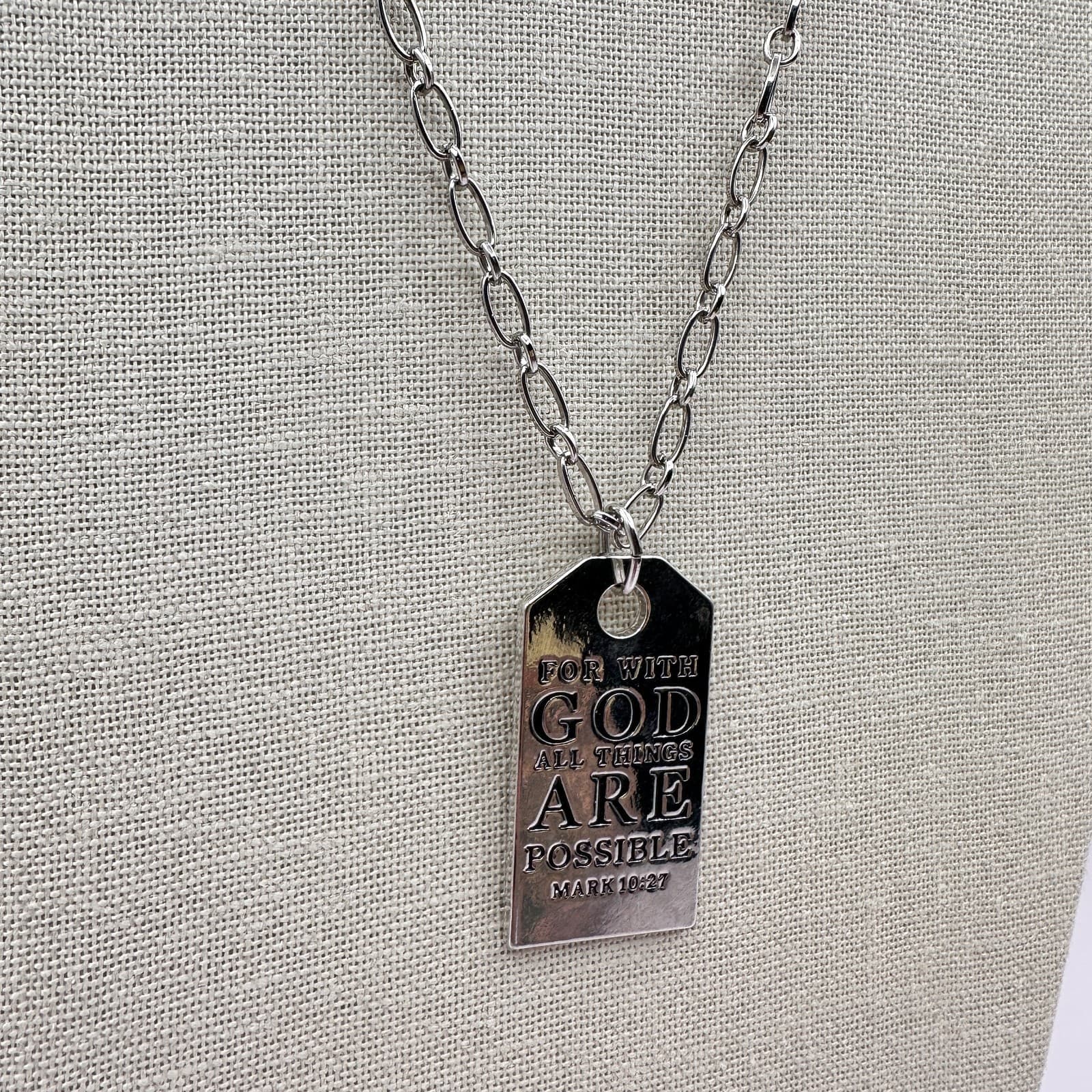 Vintage 90s Silver Tone Mark 10:27 Dog Tag Pendant Necklace Classic Jewelry - Thumbnail 5