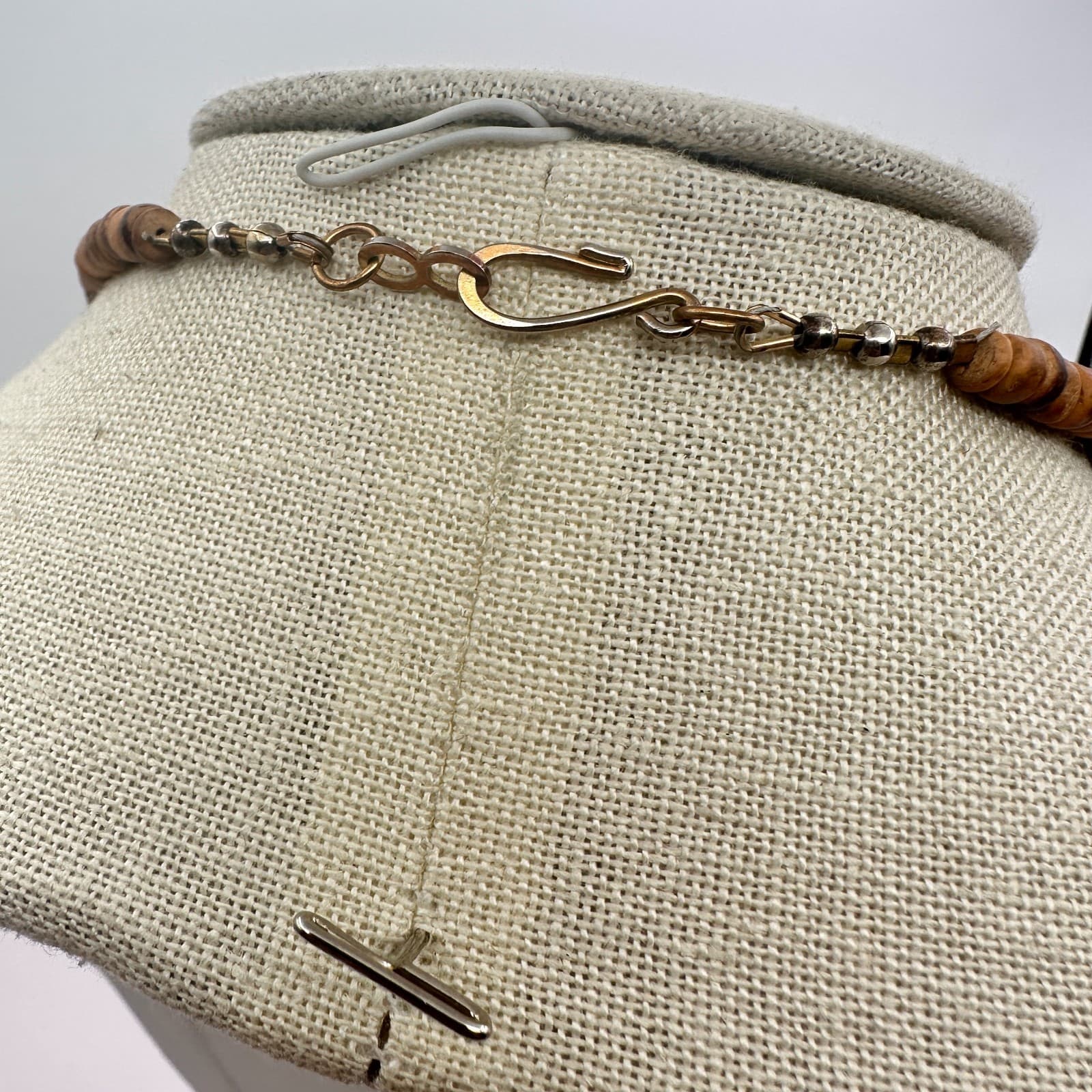 Vintage 90s Wooden Beaded Round Pendant Necklace Boho Statement Women's Jewelry - Thumbnail 9