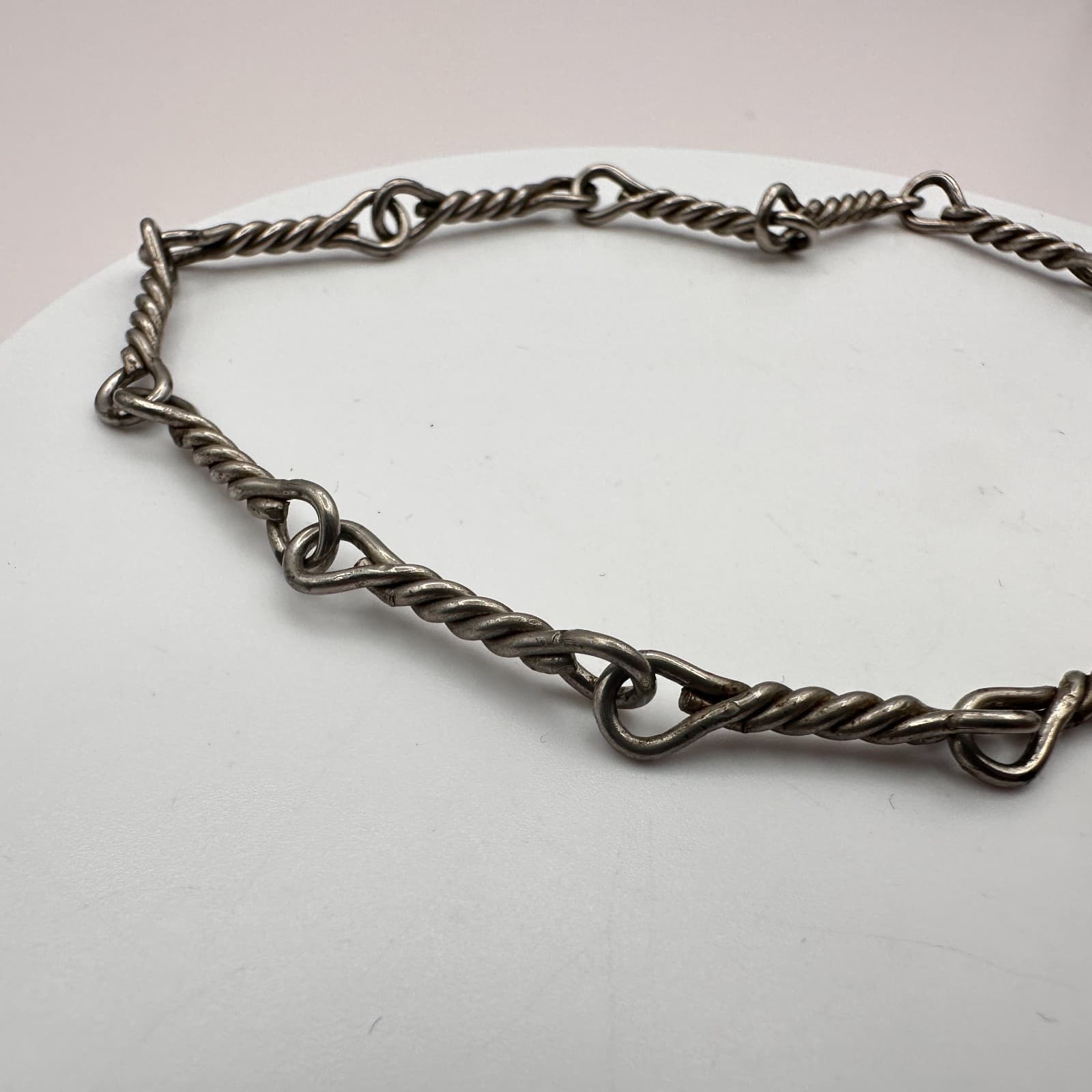 Vintage 90s Silver Tone Twisted Link Necklace Iridescent Shell Pendant Jewelry - Thumbnail 7