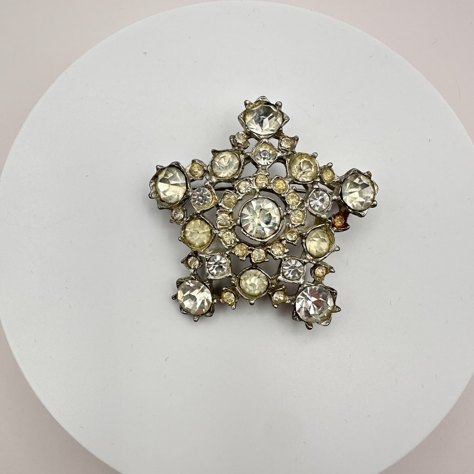 Vintage 90s Silver Tone Starburst Brooch Pin Rhinestone Women's Classic Jewelry - Thumbnail 3