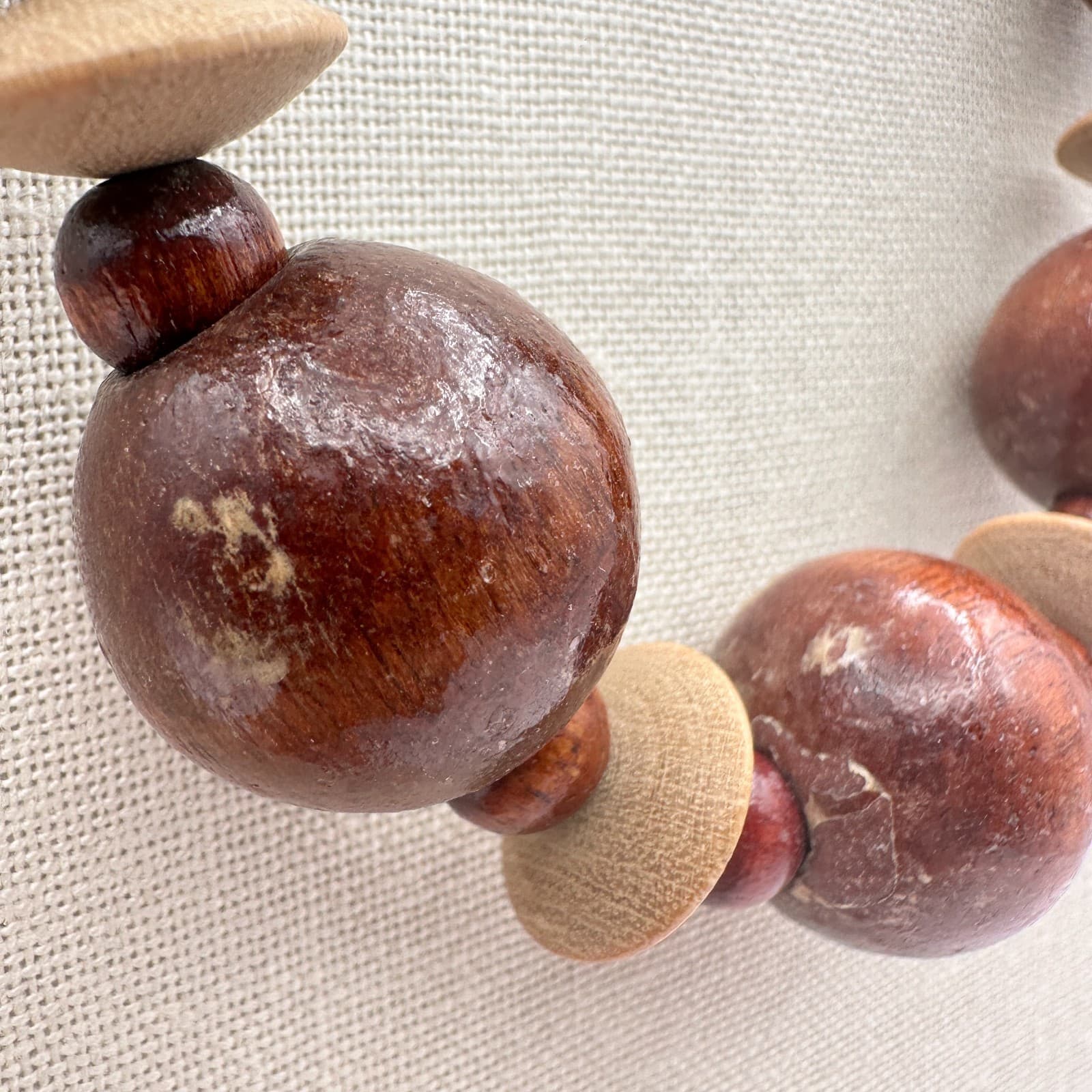 Vintage 90s Chunky Wood Round Beads Necklace Brown Statement Graduated Jewelry - Thumbnail 6