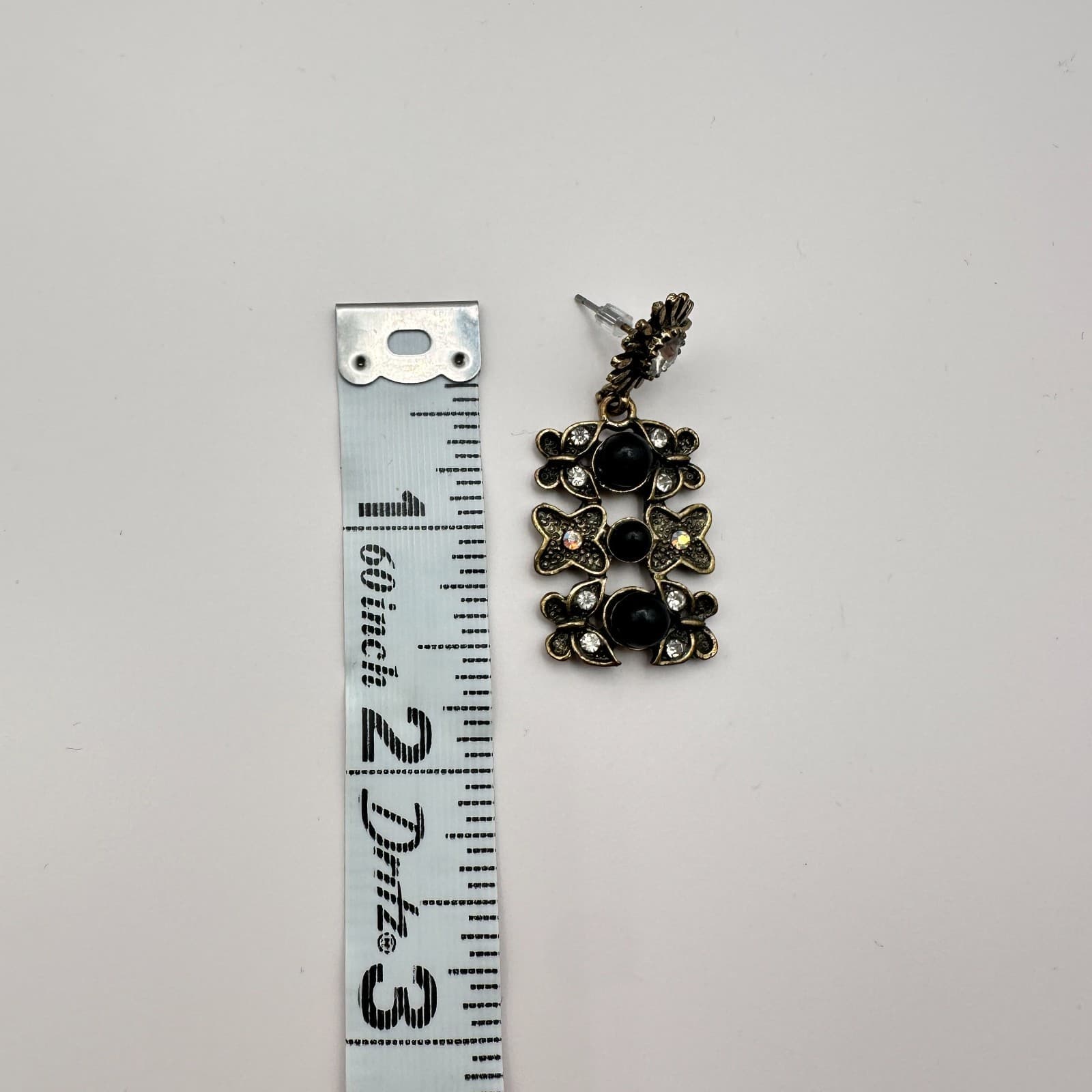 Vintage 90s Butterfly Dangle Earrings Black Beads Rhinestone Gold Tone Statement - Thumbnail 7