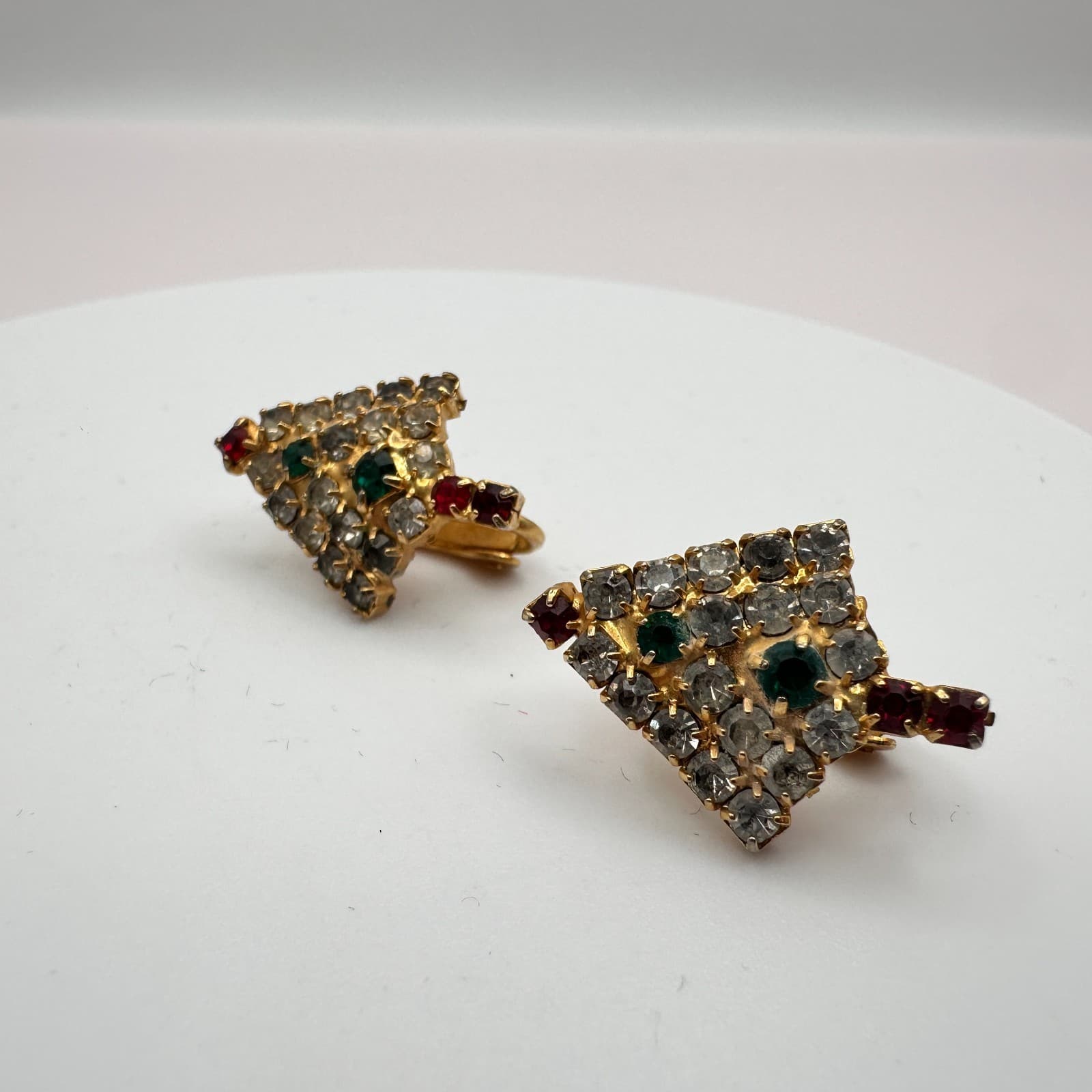 Vintage Y2K Gold Tone Christmas Tree Rhinestone Earrings Women's Classic Jewelry - Thumbnail 2