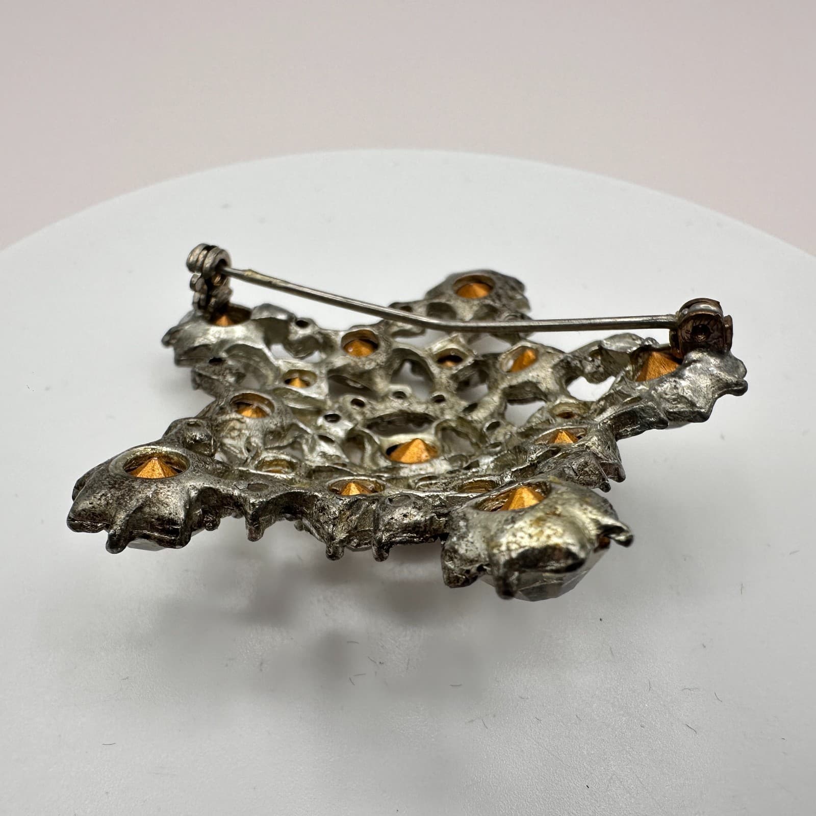 Vintage 90s Silver Tone Starburst Brooch Pin Rhinestone Women's Classic Jewelry - Thumbnail 7