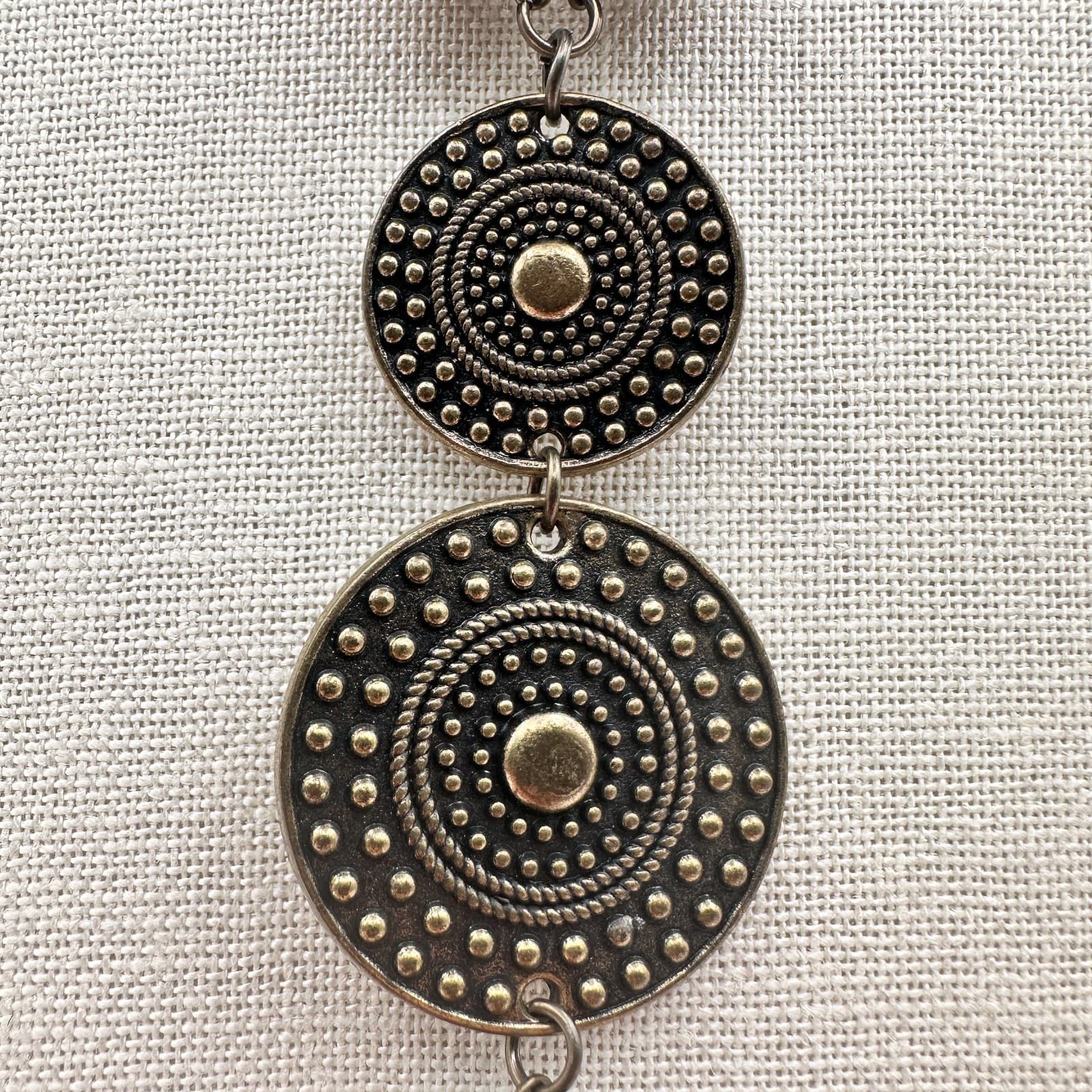 Vintage 80s Long Boohoo Wood Bead Metal Disc Tassel Necklace Statement Jewelry - Thumbnail 4