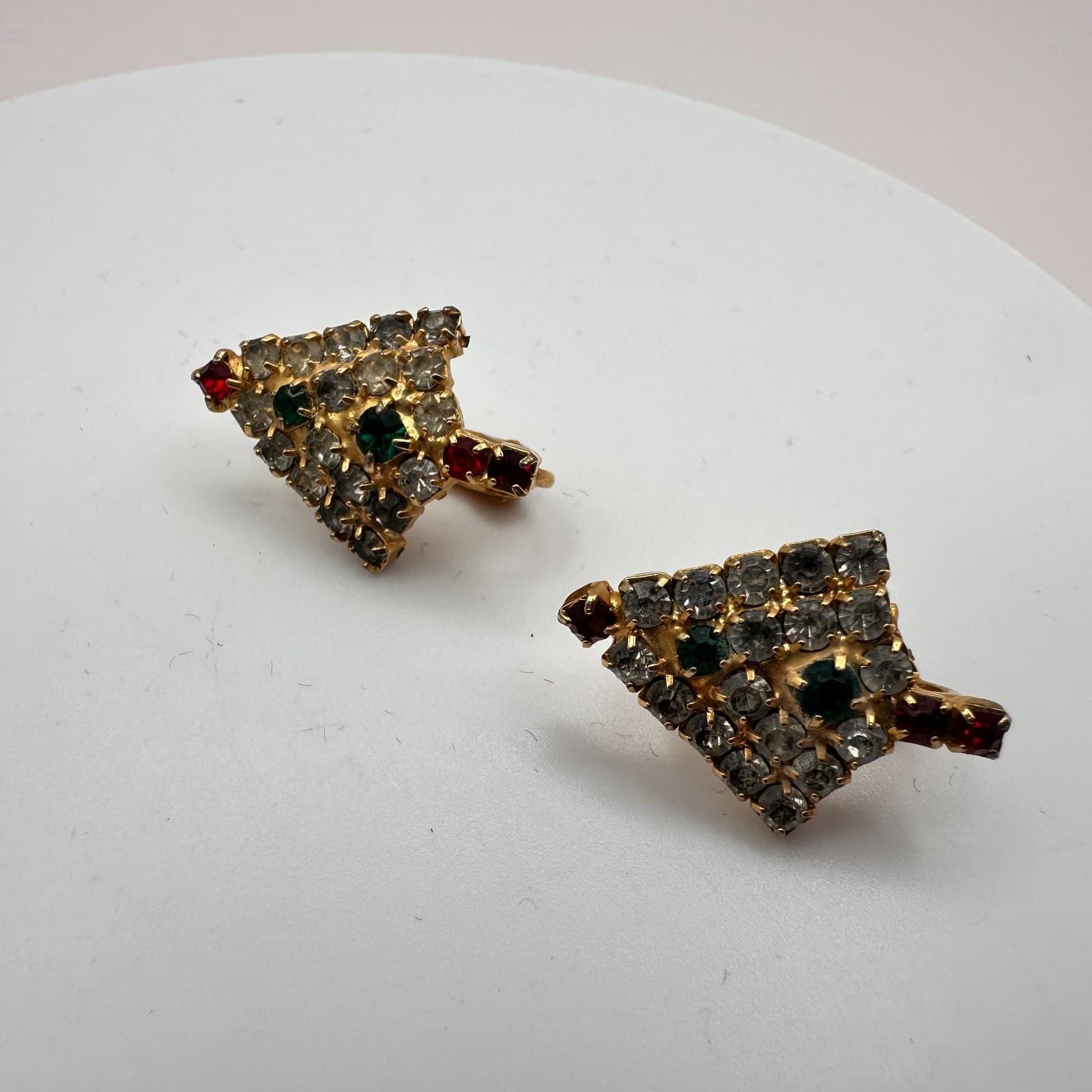 Vintage Y2K Gold Tone Christmas Tree Rhinestone Earrings Women's Classic Jewelry - Thumbnail 3