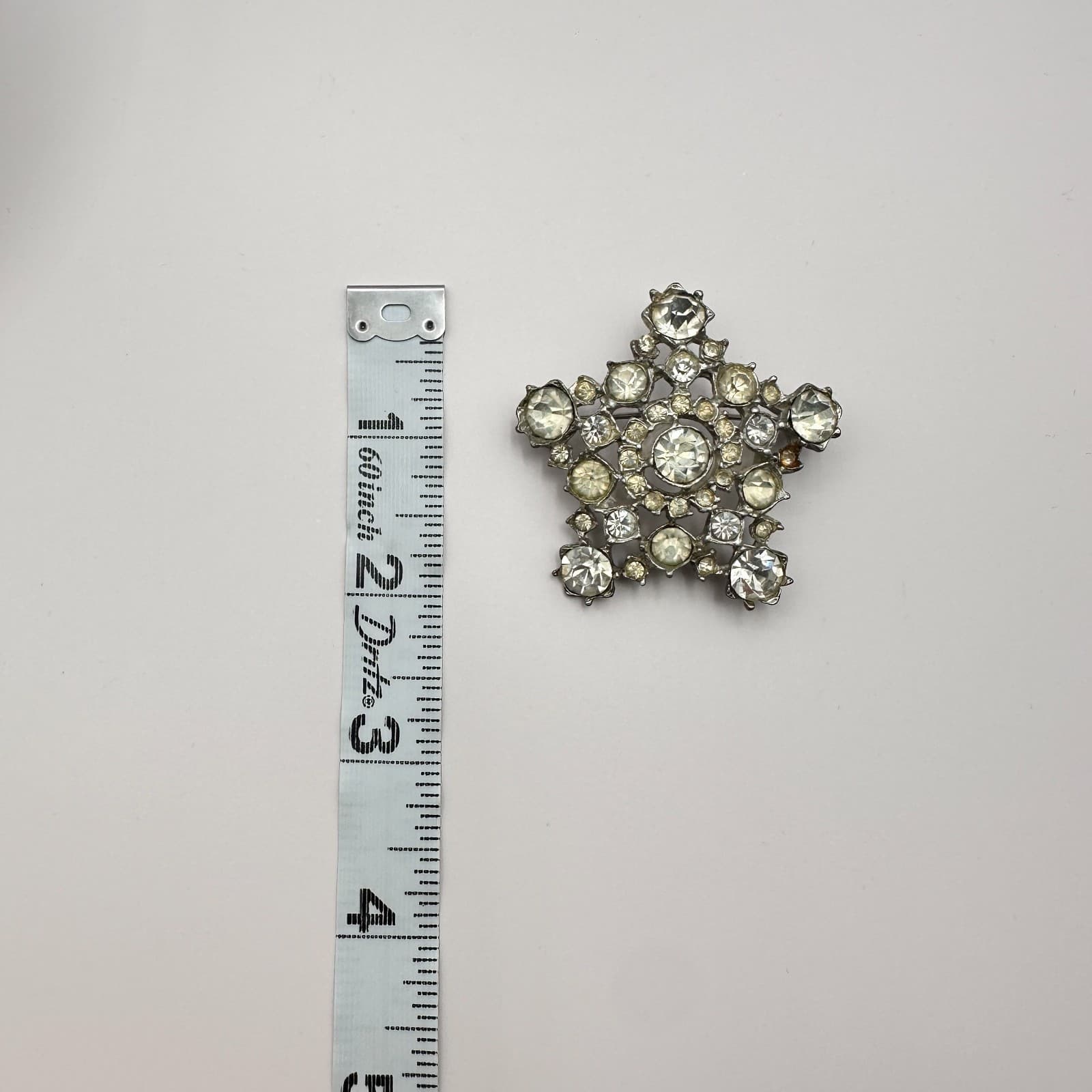 Vintage 90s Silver Tone Starburst Brooch Pin Rhinestone Women's Classic Jewelry - Thumbnail 8