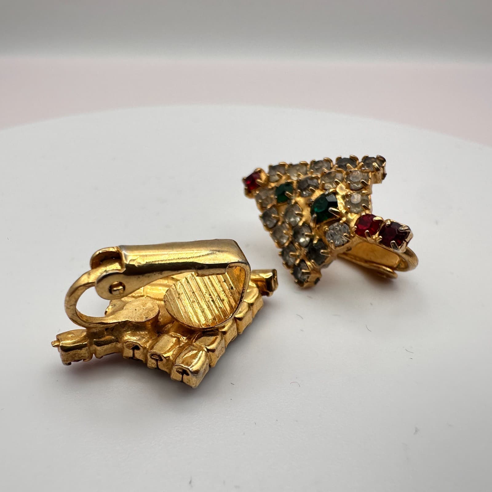 Vintage Y2K Gold Tone Christmas Tree Rhinestone Earrings Women's Classic Jewelry - Thumbnail 6